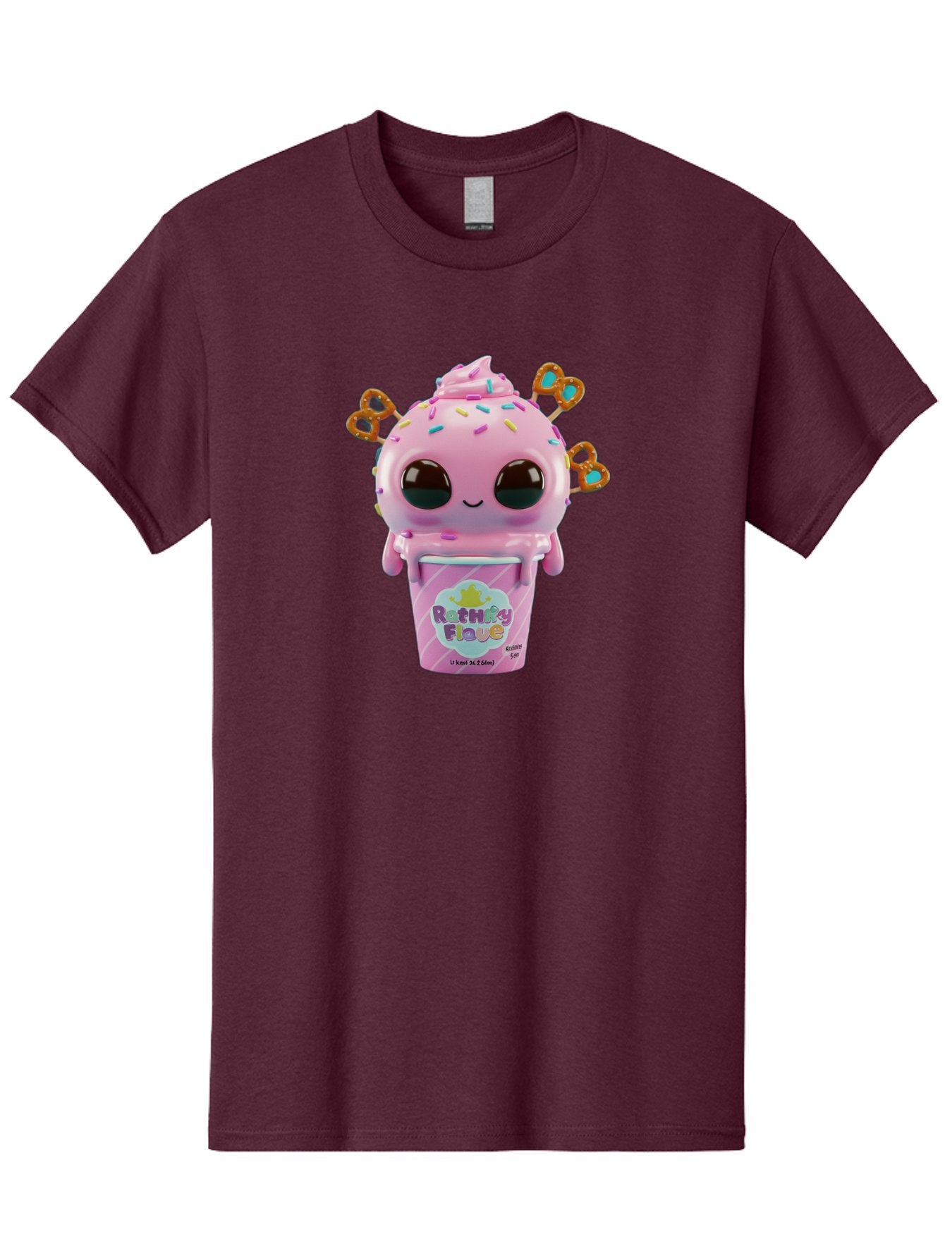 Rattley-Flave Men'S Graphic Tee, 100% Cotton, Comfortable Casual Summer Wear, Machine Washable, Pink Ice Cream, Cartoon Character, Sprinkles, Pretzel, Cute, Sweet Treat, Playful, Ruthy Flave, Colorful, Kawaii Bac361 10
