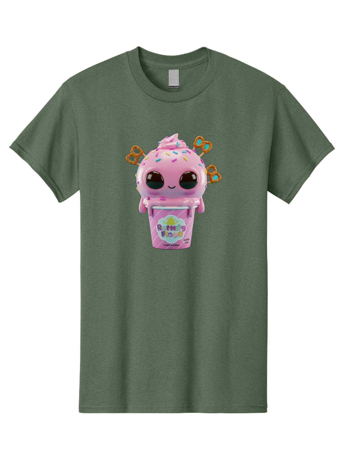 Rattley-Flave Men'S Graphic Tee, 100% Cotton, Comfortable Casual Summer Wear, Machine Washable, Pink Ice Cream, Cartoon Character, Sprinkles, Pretzel, Cute, Sweet Treat, Playful, Ruthy Flave, Colorful, Kawaii Bac361 14