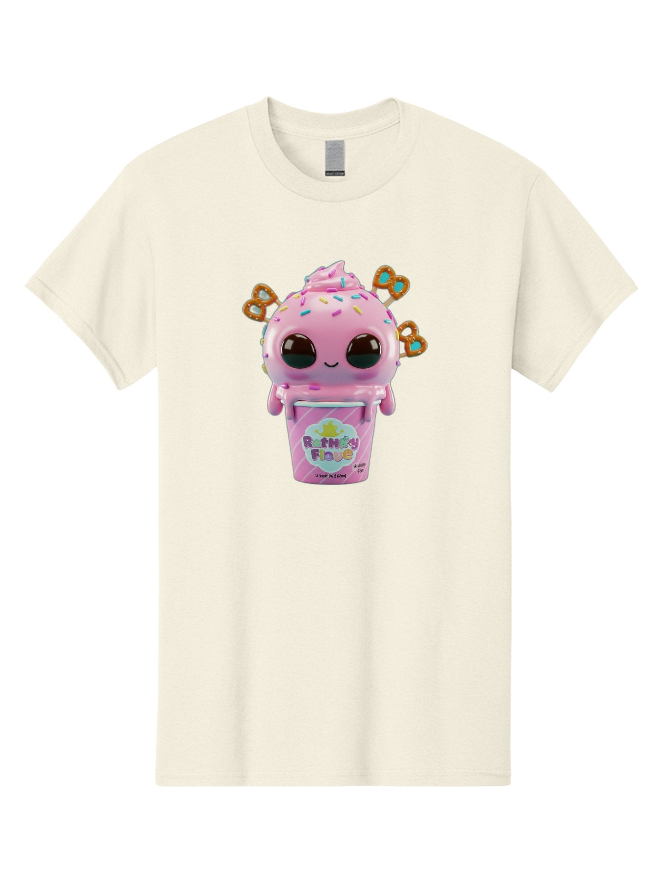 Rattley-Flave Men'S Graphic Tee, 100% Cotton, Comfortable Casual Summer Wear, Machine Washable, Pink Ice Cream, Cartoon Character, Sprinkles, Pretzel, Cute, Sweet Treat, Playful, Ruthy Flave, Colorful, Kawaii Bac361 12