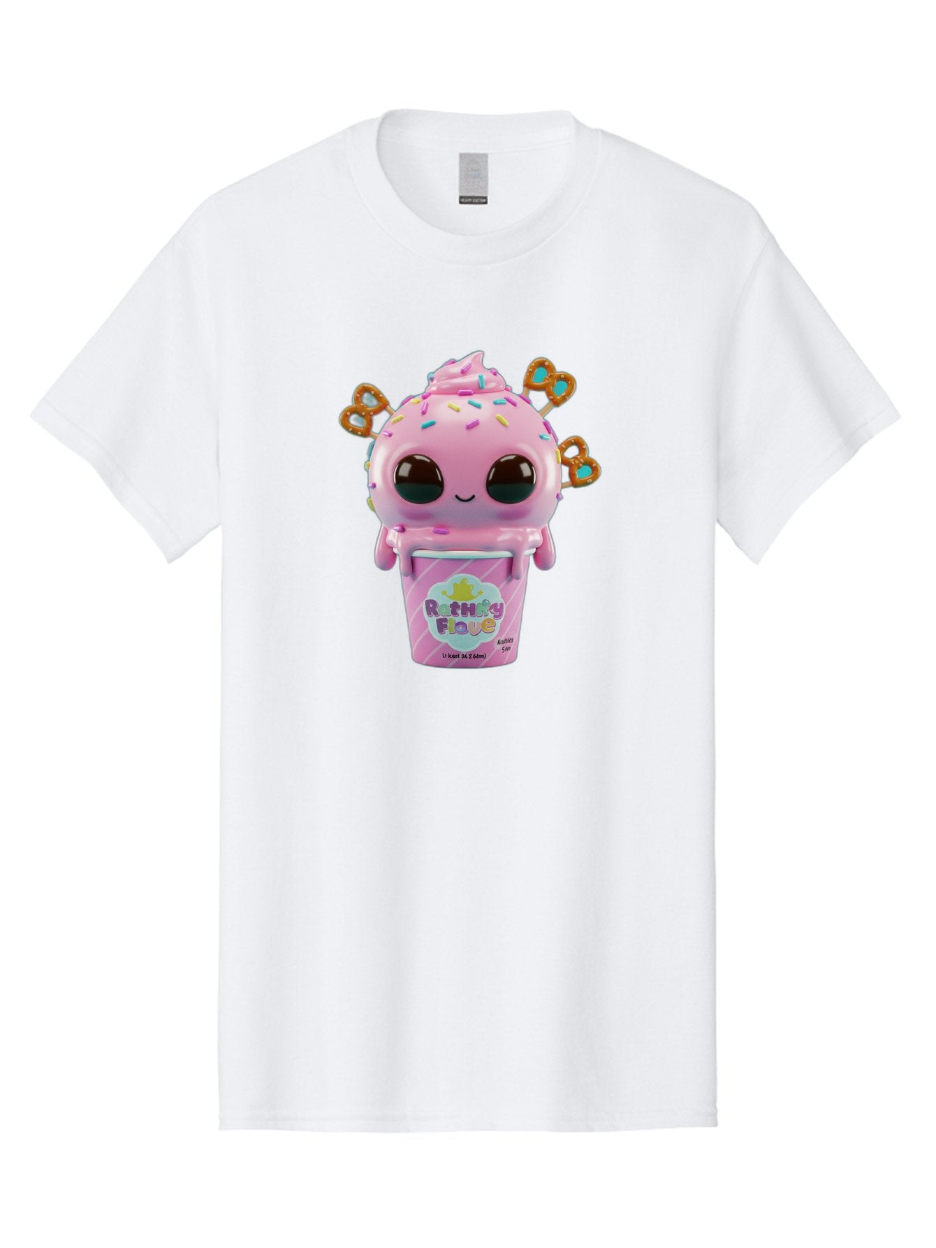 Rattley-Flave Men'S Graphic Tee, 100% Cotton, Comfortable Casual Summer Wear, Machine Washable, Pink Ice Cream, Cartoon Character, Sprinkles, Pretzel, Cute, Sweet Treat, Playful, Ruthy Flave, Colorful, Kawaii Bac361 11