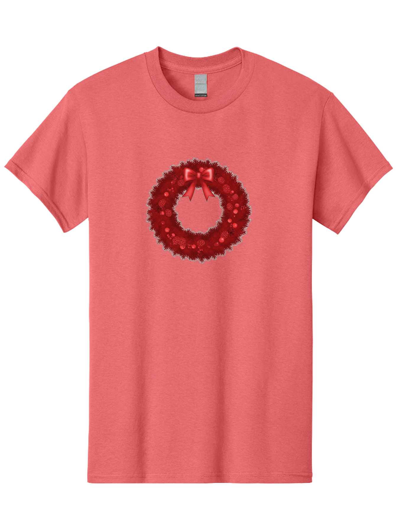 Red-Christmas-Wreath Men'S Graphic Tee, 100% Cotton, Comfortable Casual Summer Wear, Machine Washable, Christmas Wreath, Red Decorations, Festive Holiday Decor, Tinsel And Ornaments, Red Ribbon Bow, Pinecones, Seasonal Celebration, Bac362 6