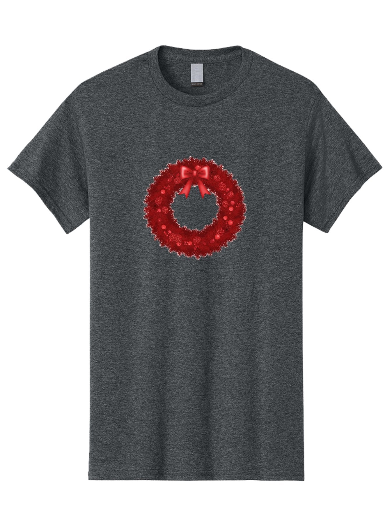 Red-Christmas-Wreath Men'S Graphic Tee, 100% Cotton, Comfortable Casual Summer Wear, Machine Washable, Christmas Wreath, Red Decorations, Festive Holiday Decor, Tinsel And Ornaments, Red Ribbon Bow, Pinecones, Seasonal Celebration, Bac362 12