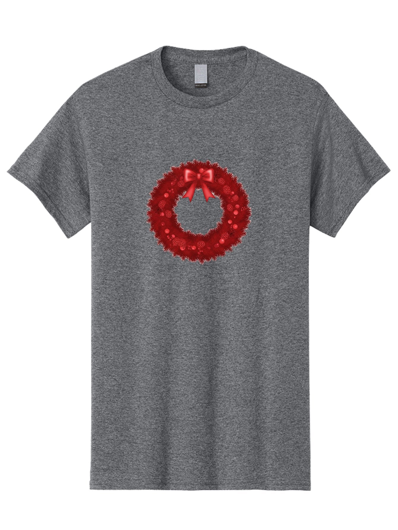 Red-Christmas-Wreath Men'S Graphic Tee, 100% Cotton, Comfortable Casual Summer Wear, Machine Washable, Christmas Wreath, Red Decorations, Festive Holiday Decor, Tinsel And Ornaments, Red Ribbon Bow, Pinecones, Seasonal Celebration, Bac362 14
