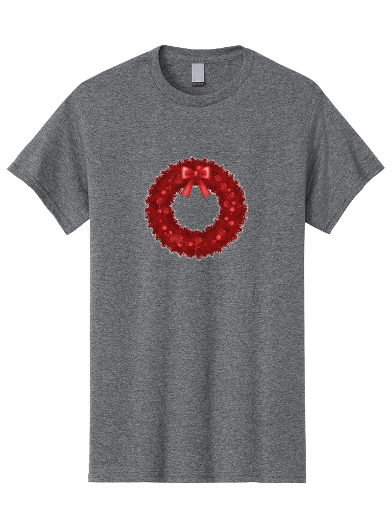 Red-Christmas-Wreath Men'S Graphic Tee, 100% Cotton, Comfortable Casual Summer Wear, Machine Washable, Christmas Wreath, Red Decorations, Festive Holiday Decor, Tinsel And Ornaments, Red Ribbon Bow, Pinecones, Seasonal Celebration, Bac362