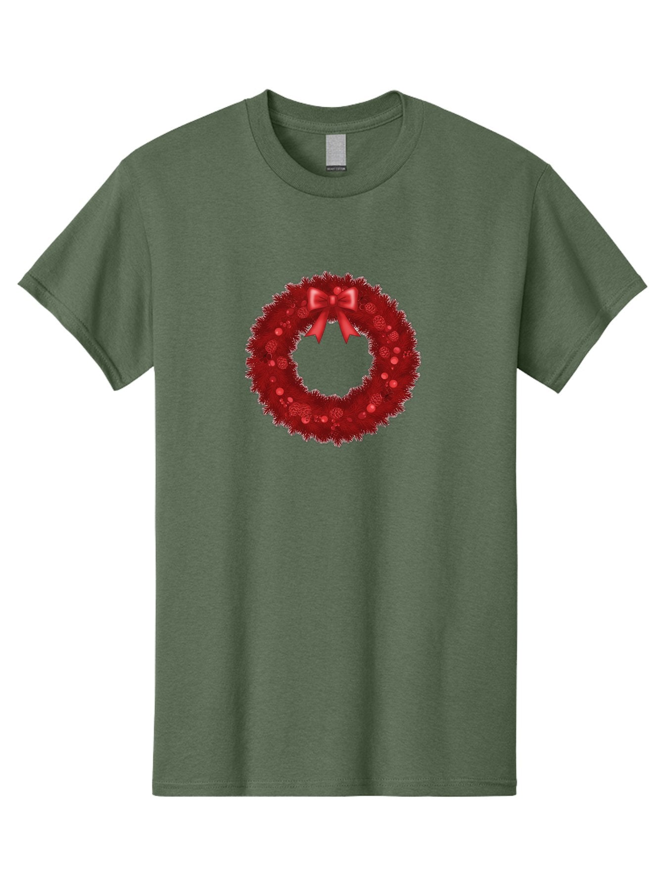 Red-Christmas-Wreath Men'S Graphic Tee, 100% Cotton, Comfortable Casual Summer Wear, Machine Washable, Christmas Wreath, Red Decorations, Festive Holiday Decor, Tinsel And Ornaments, Red Ribbon Bow, Pinecones, Seasonal Celebration, Bac362 13