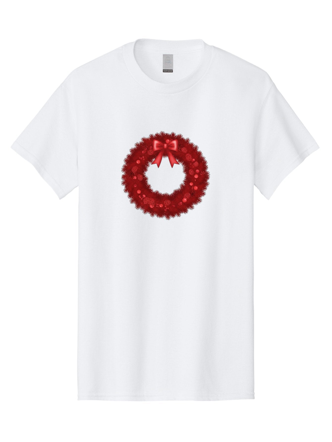 Red-Christmas-Wreath Men'S Graphic Tee, 100% Cotton, Comfortable Casual Summer Wear, Machine Washable, Christmas Wreath, Red Decorations, Festive Holiday Decor, Tinsel And Ornaments, Red Ribbon Bow, Pinecones, Seasonal Celebration, Bac362 6