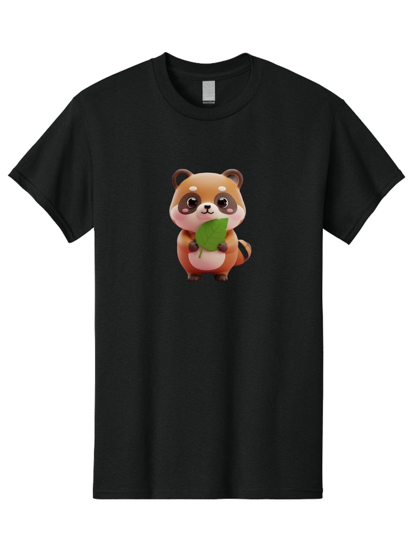 Red-Panda Men'S Graphic Tee, 100% Cotton, Comfortable Casual Summer Wear, Machine Washable, Cute Cartoon Red Panda, Kawaii Animal, Adorable Creature, Holding A Leaf, Cartoon Character, Red Panda Illustration, Kawaii Art, Digital Illustration, Bac364