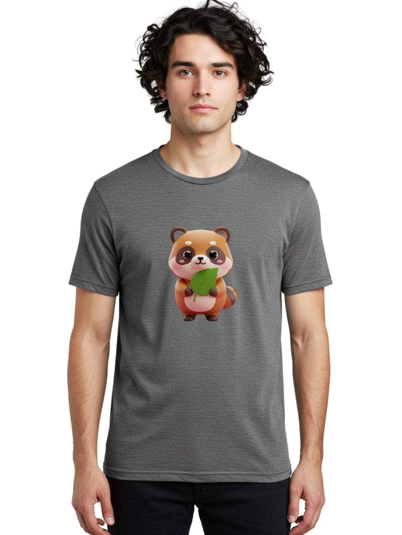 Red-Panda Men'S Graphic Tee, 100% Cotton, Comfortable Casual Summer Wear, Machine Washable, Cute Cartoon Red Panda, Kawaii Animal, Adorable Creature, Holding A Leaf, Cartoon Character, Red Panda Illustration, Kawaii Art, Digital Illustration, Bac364 17