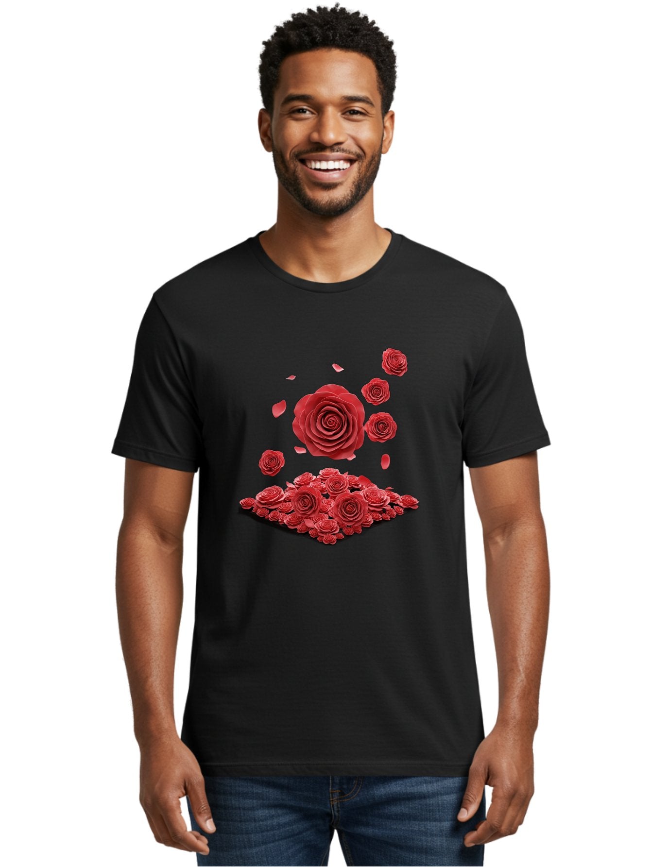 Red-Roses-1 Men'S Graphic Tee, 100% Cotton, Comfortable Casual Summer Wear, Machine Washable, Red Roses, Falling Flowers, Floral Arrangement, Rose Petals, Romantic Gesture, Love Symbol, Beautiful Blooms, Flower Power Bac365 18
