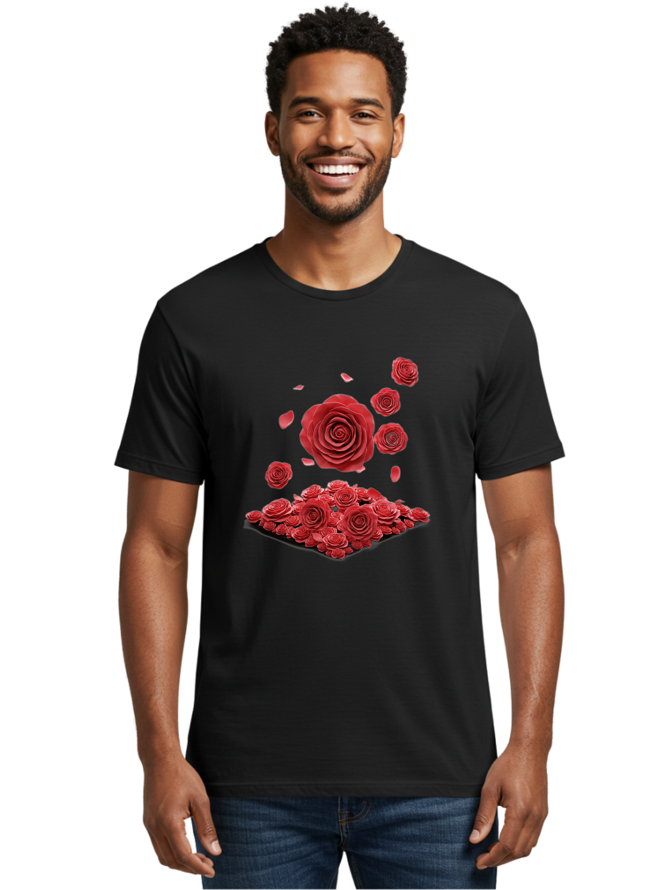 Red-Roses-1 Men'S Graphic Tee, 100% Cotton, Comfortable Casual Summer Wear, Machine Washable, Red Roses, Falling Flowers, Floral Arrangement, Rose Petals, Romantic Gesture, Love Symbol, Beautiful Blooms, Flower Power Bac365 27