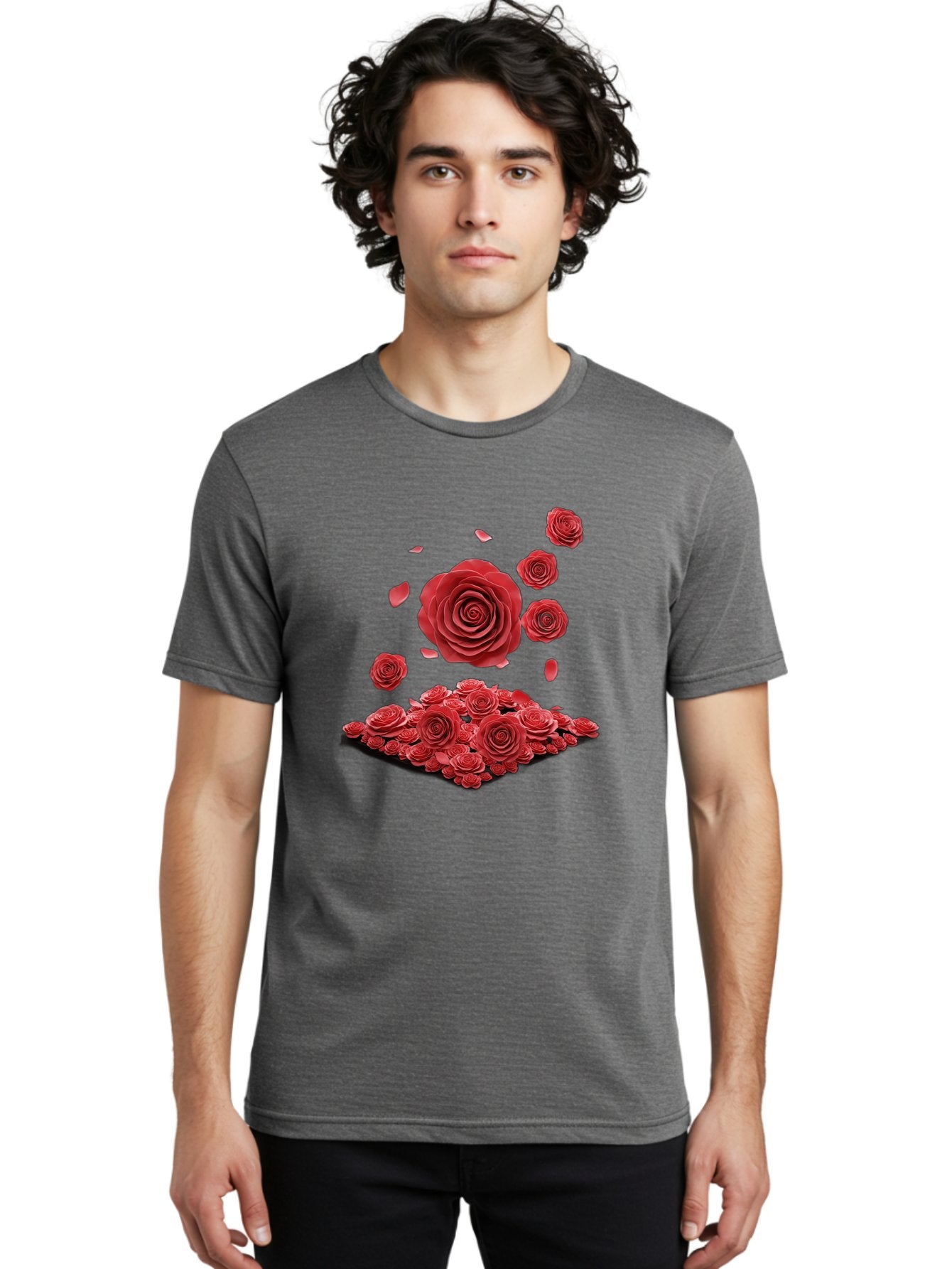 Red-Roses-1 Men'S Graphic Tee, 100% Cotton, Comfortable Casual Summer Wear, Machine Washable, Red Roses, Falling Flowers, Floral Arrangement, Rose Petals, Romantic Gesture, Love Symbol, Beautiful Blooms, Flower Power Bac365 17