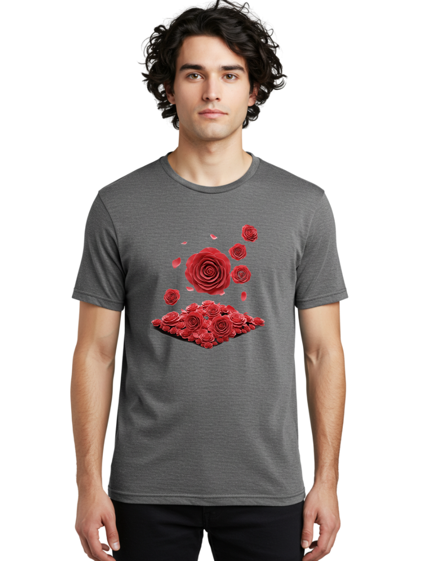 Red-Roses-1 Men'S Graphic Tee, 100% Cotton, Comfortable Casual Summer Wear, Machine Washable, Red Roses, Falling Flowers, Floral Arrangement, Rose Petals, Romantic Gesture, Love Symbol, Beautiful Blooms, Flower Power Bac365 29