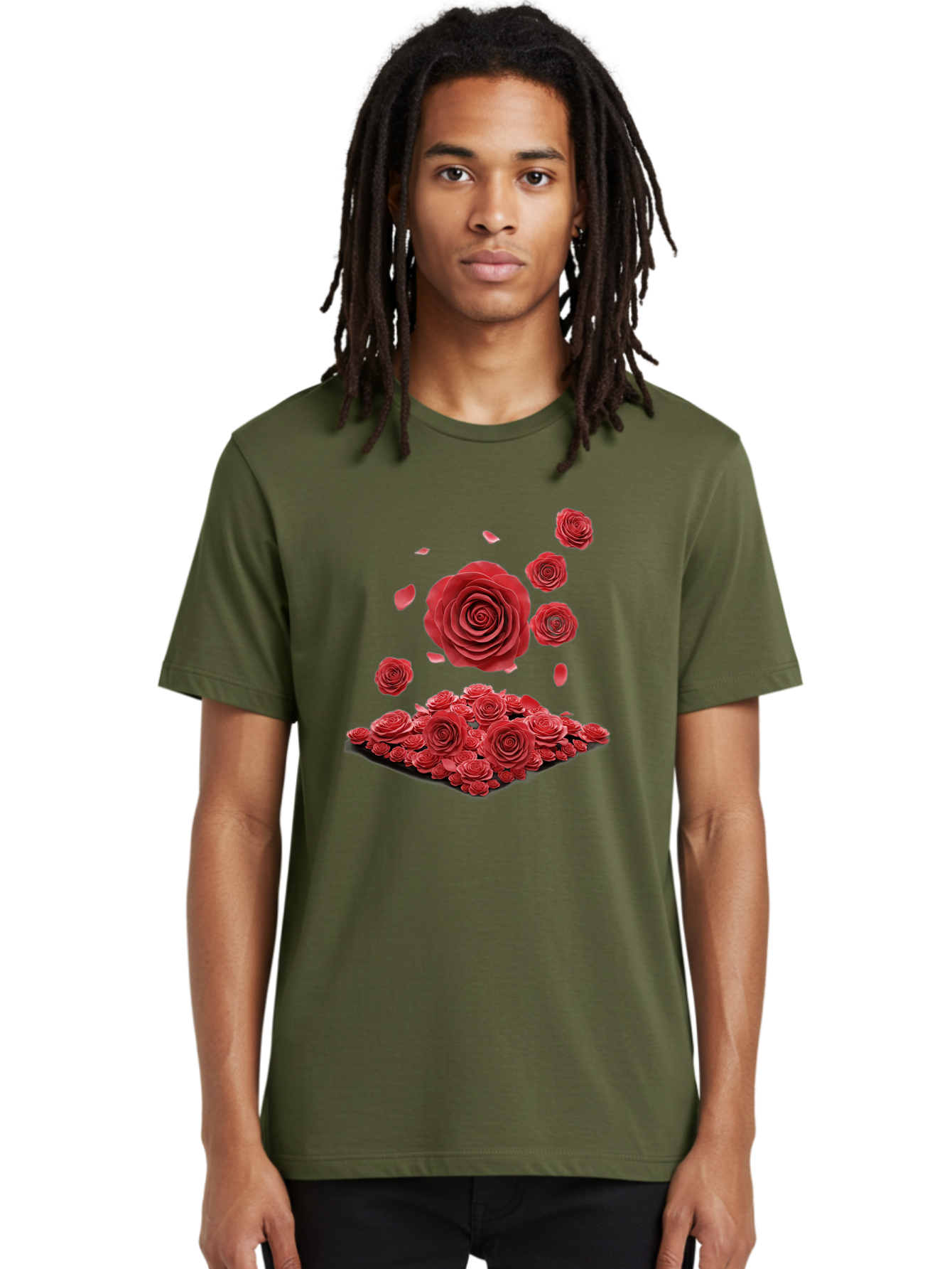 Red-Roses-1 Men'S Graphic Tee, 100% Cotton, Comfortable Casual Summer Wear, Machine Washable, Red Roses, Falling Flowers, Floral Arrangement, Rose Petals, Romantic Gesture, Love Symbol, Beautiful Blooms, Flower Power Bac365 23