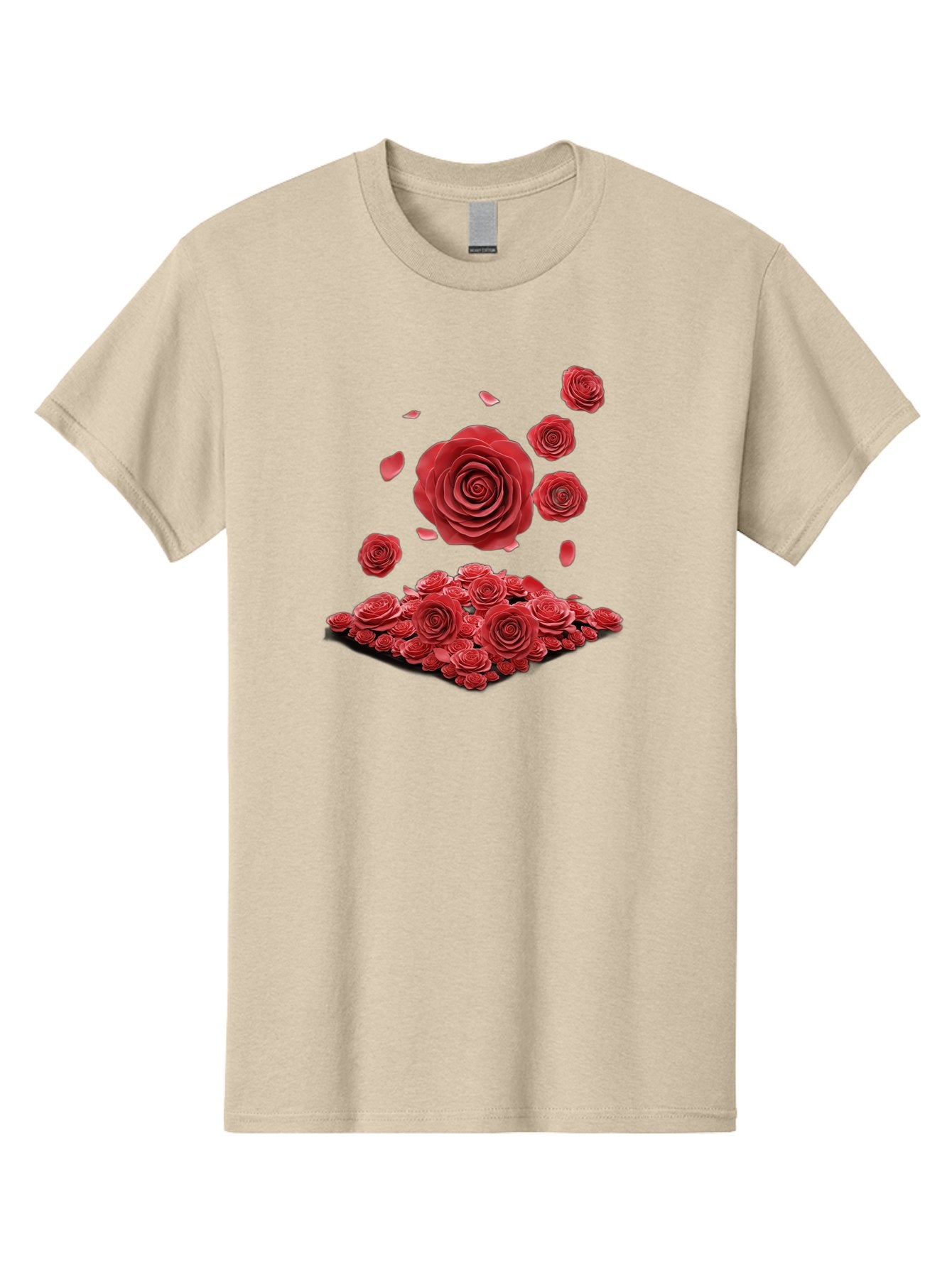 Red-Roses-1 Men'S Graphic Tee, 100% Cotton, Comfortable Casual Summer Wear, Machine Washable, Red Roses, Falling Flowers, Floral Arrangement, Rose Petals, Romantic Gesture, Love Symbol, Beautiful Blooms, Flower Power Bac365