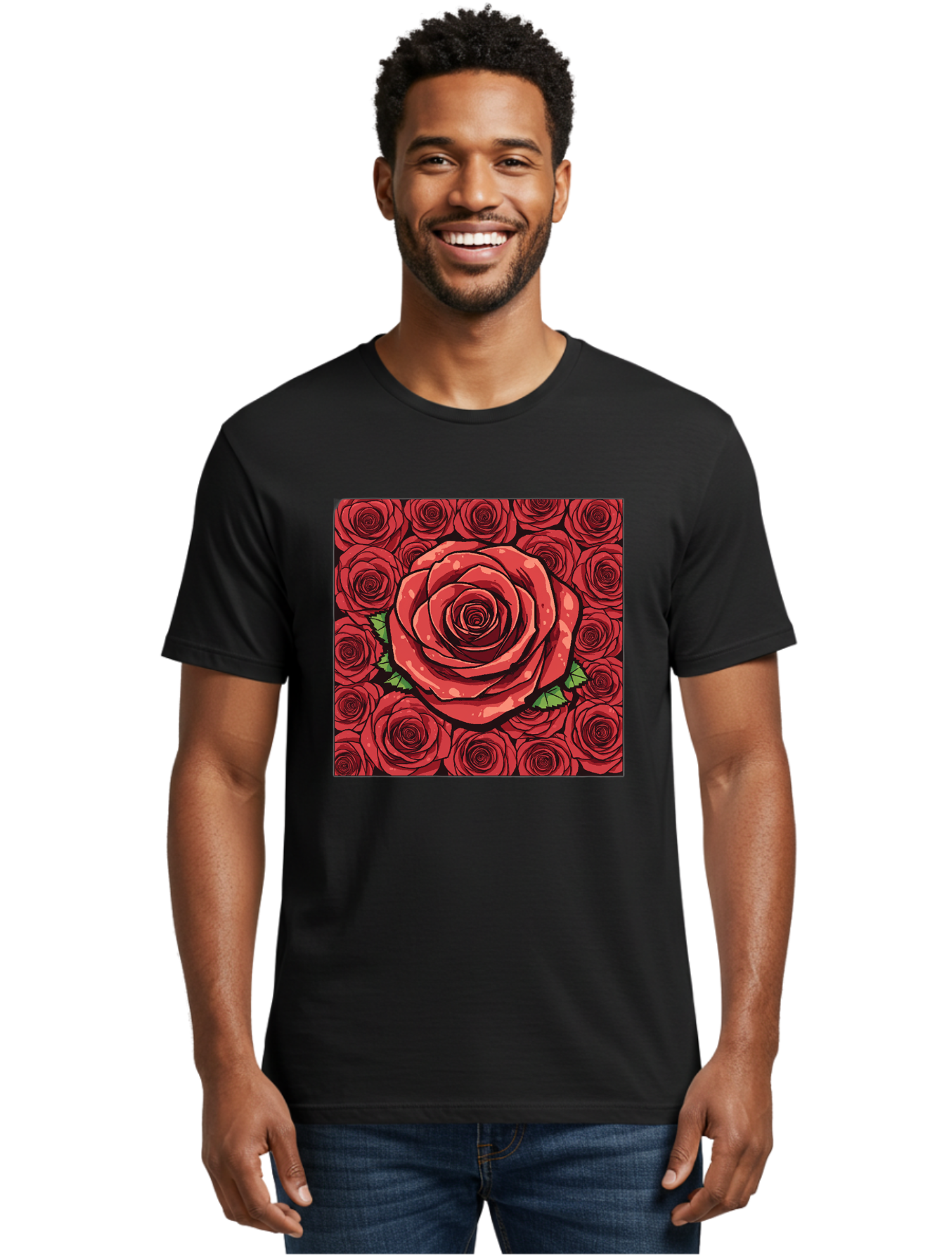 Red-Roses Men'S Graphic Tee, 100% Cotton, Comfortable Casual Summer Wear, Machine Washable, Red Roses, Floral Pattern, Love Symbol, Romance, Beauty, Flowers, Vibrant Petals, Green Leaves, Pop Art Design, Bold Graphics Bac366 16