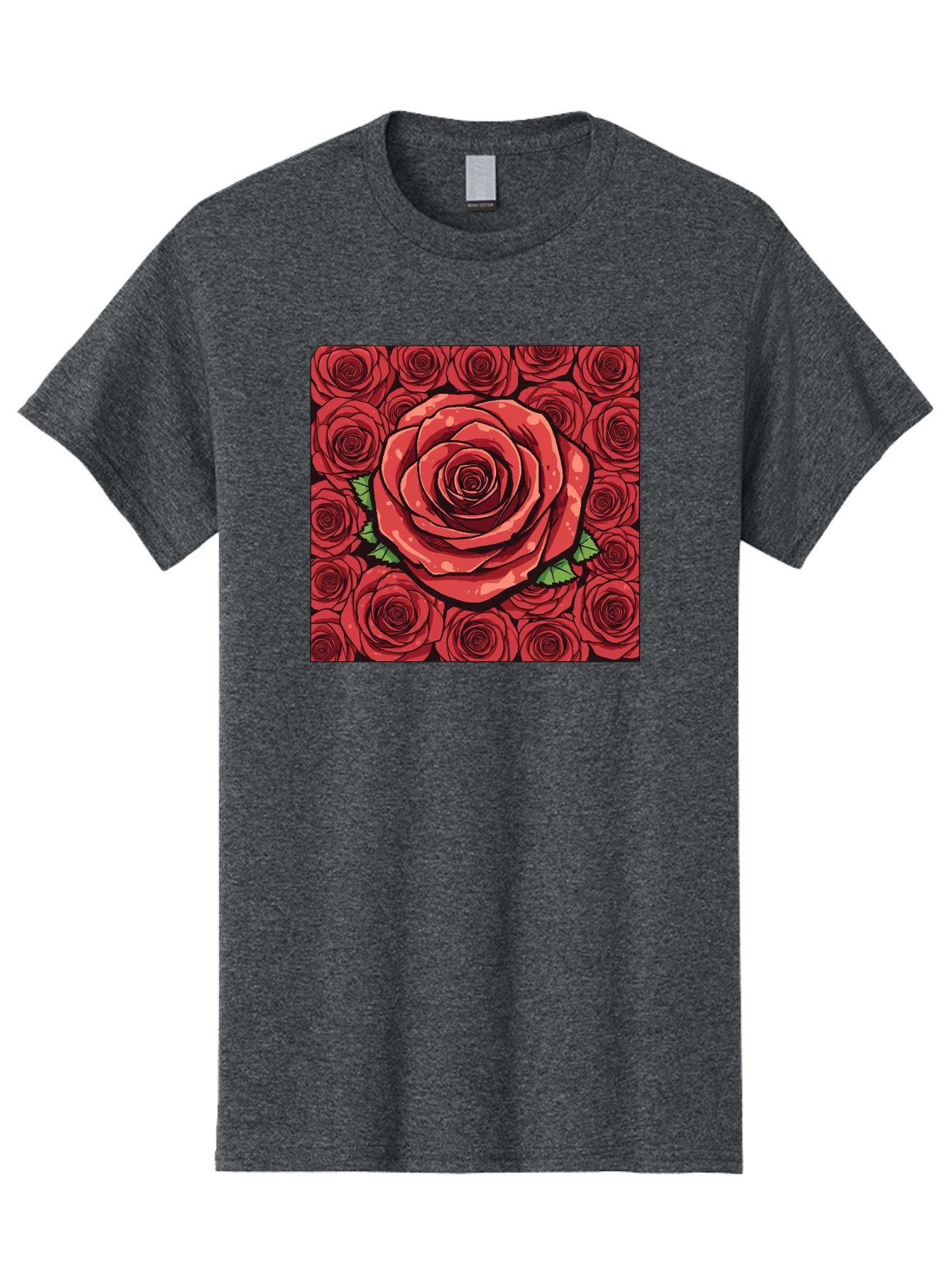 Red-Roses Men'S Graphic Tee, 100% Cotton, Comfortable Casual Summer Wear, Machine Washable, Red Roses, Floral Pattern, Love Symbol, Romance, Beauty, Flowers, Vibrant Petals, Green Leaves, Pop Art Design, Bold Graphics Bac366 6