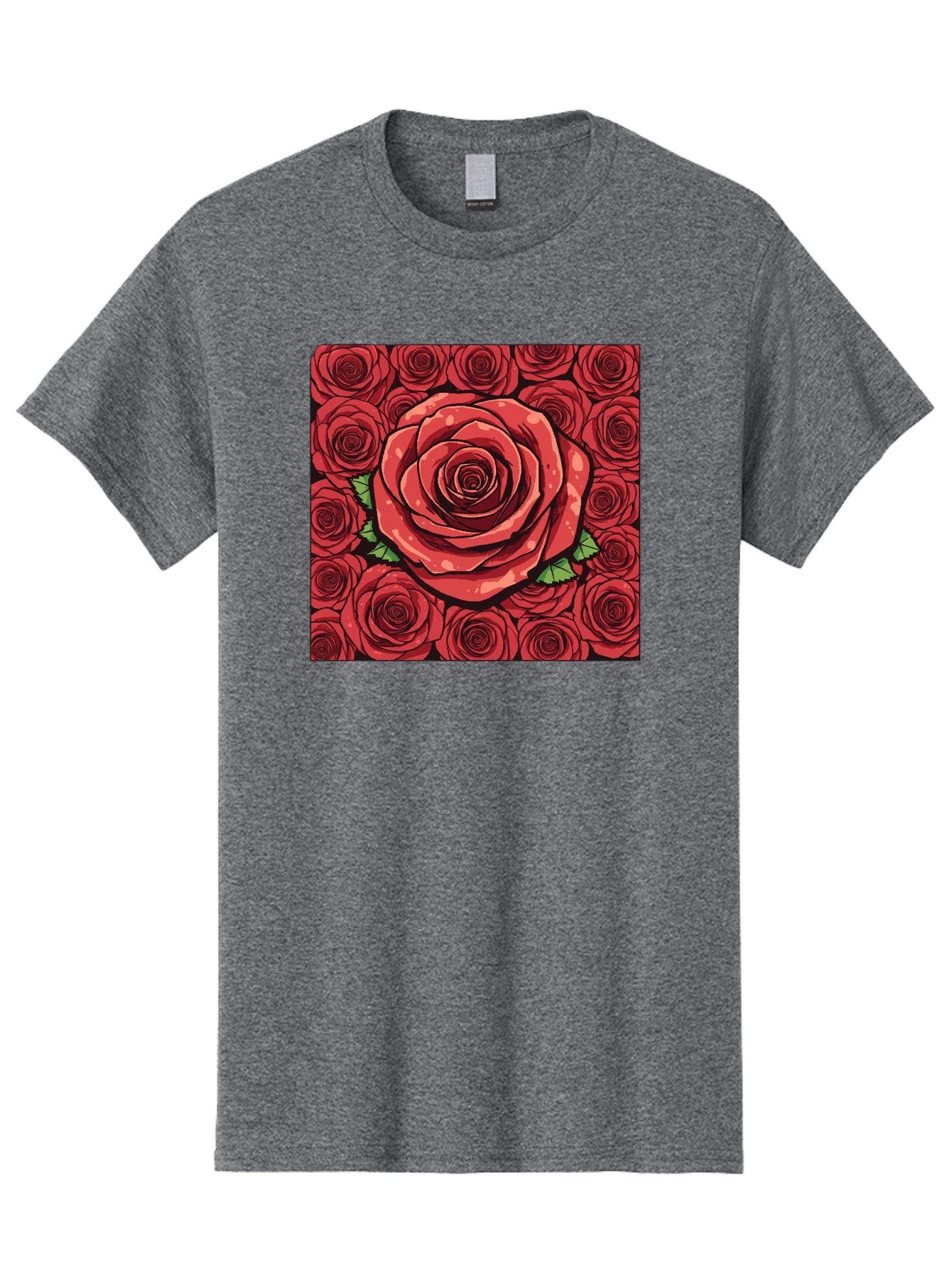 Red-Roses Men'S Graphic Tee, 100% Cotton, Comfortable Casual Summer Wear, Machine Washable, Red Roses, Floral Pattern, Love Symbol, Romance, Beauty, Flowers, Vibrant Petals, Green Leaves, Pop Art Design, Bold Graphics Bac366 12
