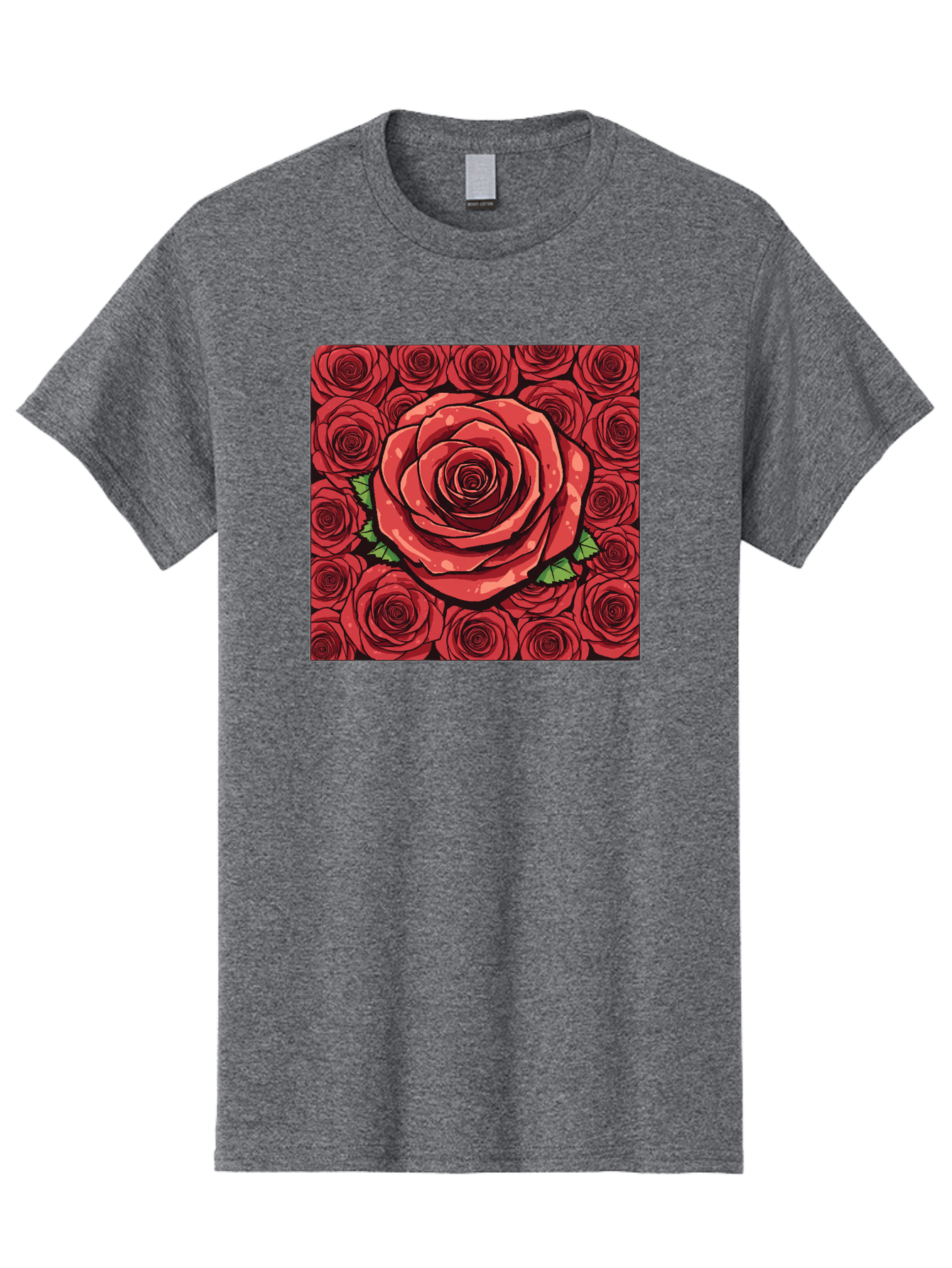 Red-Roses Men'S Graphic Tee, 100% Cotton, Comfortable Casual Summer Wear, Machine Washable, Red Roses, Floral Pattern, Love Symbol, Romance, Beauty, Flowers, Vibrant Petals, Green Leaves, Pop Art Design, Bold Graphics Bac366 3