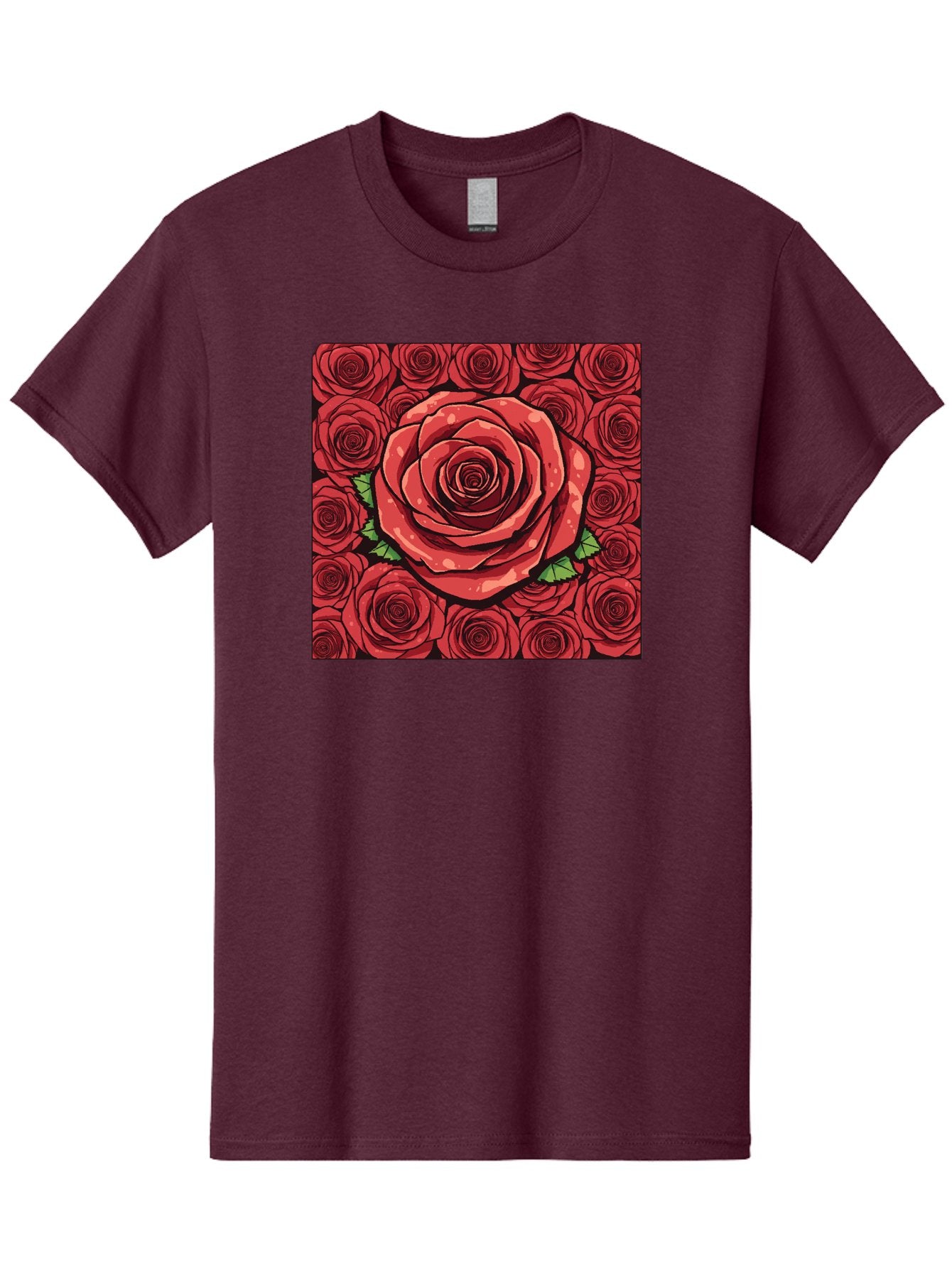 Red-Roses Men'S Graphic Tee, 100% Cotton, Comfortable Casual Summer Wear, Machine Washable, Red Roses, Floral Pattern, Love Symbol, Romance, Beauty, Flowers, Vibrant Petals, Green Leaves, Pop Art Design, Bold Graphics Bac366 11