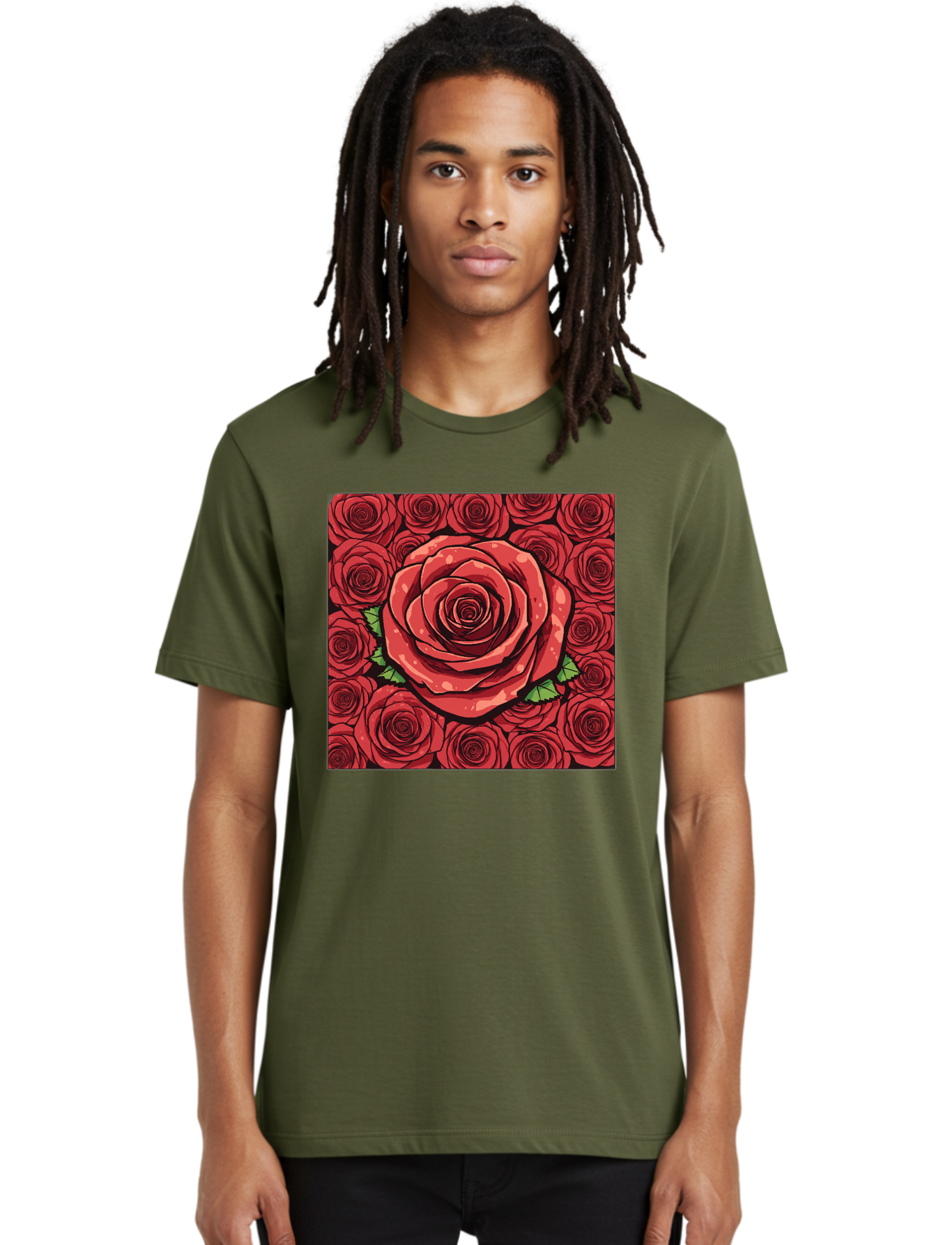 Red-Roses Men'S Graphic Tee, 100% Cotton, Comfortable Casual Summer Wear, Machine Washable, Red Roses, Floral Pattern, Love Symbol, Romance, Beauty, Flowers, Vibrant Petals, Green Leaves, Pop Art Design, Bold Graphics Bac366 21