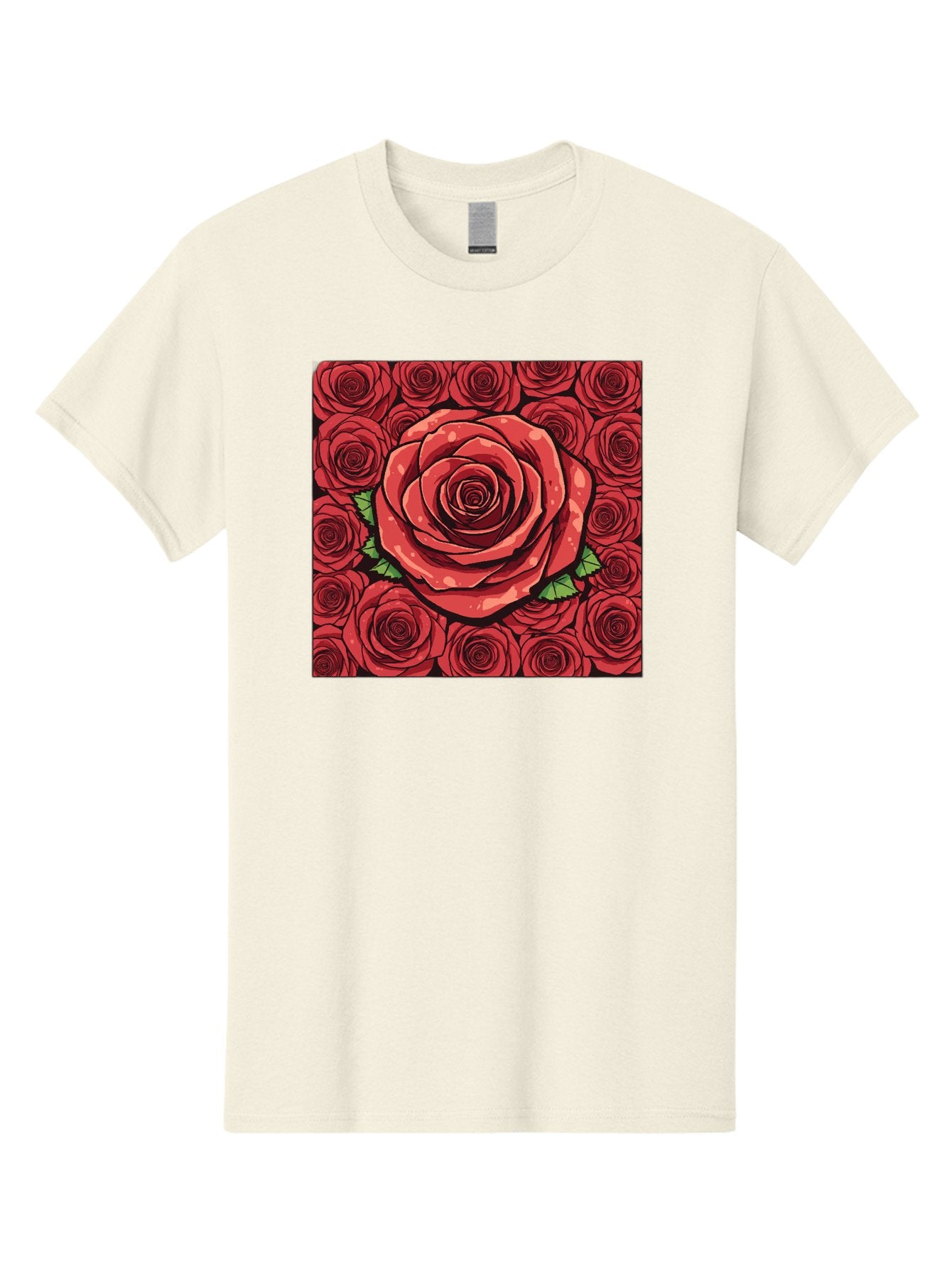 Red-Roses Men'S Graphic Tee, 100% Cotton, Comfortable Casual Summer Wear, Machine Washable, Red Roses, Floral Pattern, Love Symbol, Romance, Beauty, Flowers, Vibrant Petals, Green Leaves, Pop Art Design, Bold Graphics Bac366