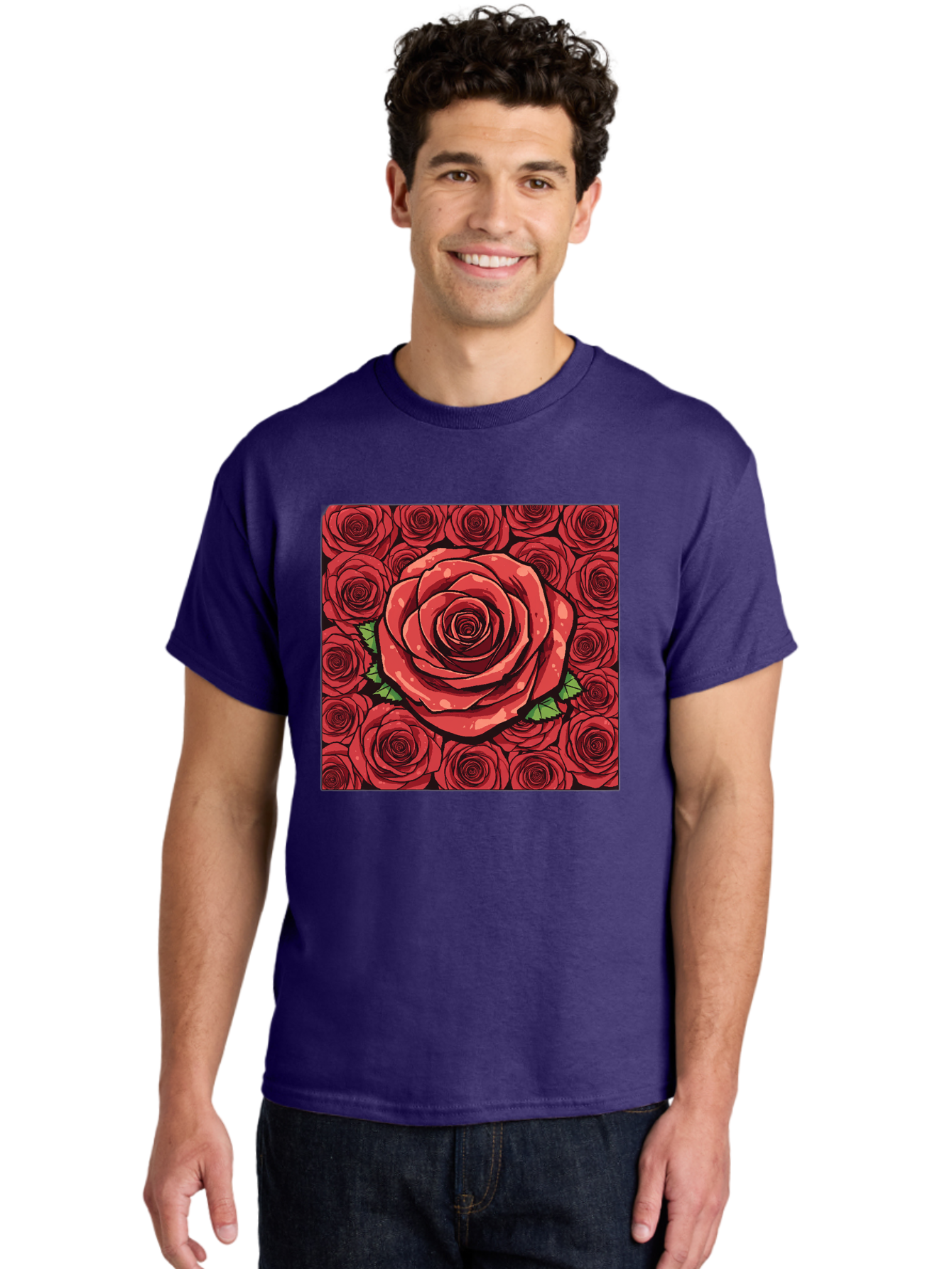 Red-Roses Men'S Graphic Tee, 100% Cotton, Comfortable Casual Summer Wear, Machine Washable, Red Roses, Floral Pattern, Love Symbol, Romance, Beauty, Flowers, Vibrant Petals, Green Leaves, Pop Art Design, Bold Graphics Bac366 20
