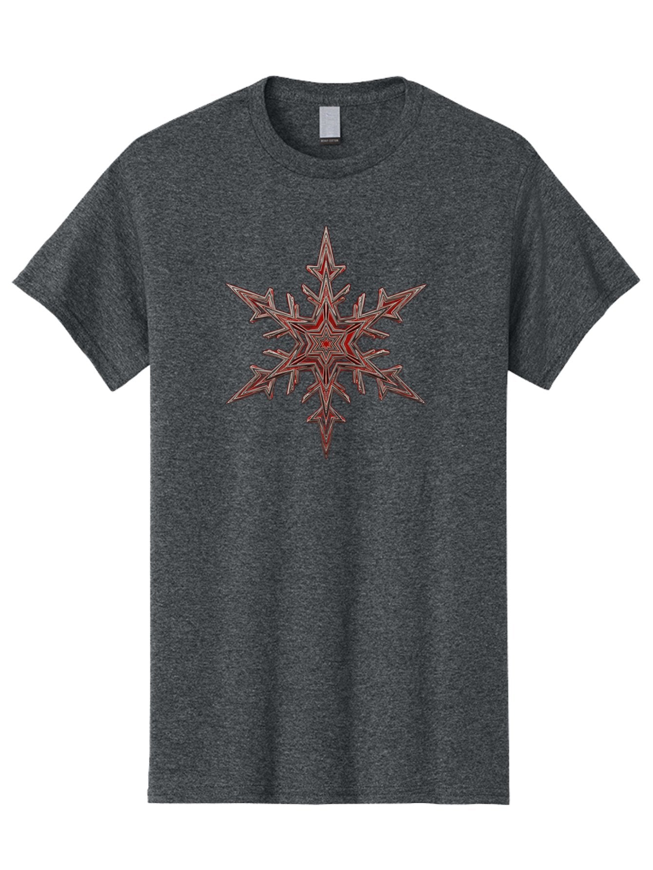 Red-Snowflake Men'S Graphic Tee, 100% Cotton, Comfortable Casual Summer Wear, Machine Washable, Red Snowflake, Intricate Design, Symmetrical Pattern, Abstract Art, Festive Decor, Winter Theme, Geometric Shape, Kaleidoscope Pattern, Digital Art Bac367 7