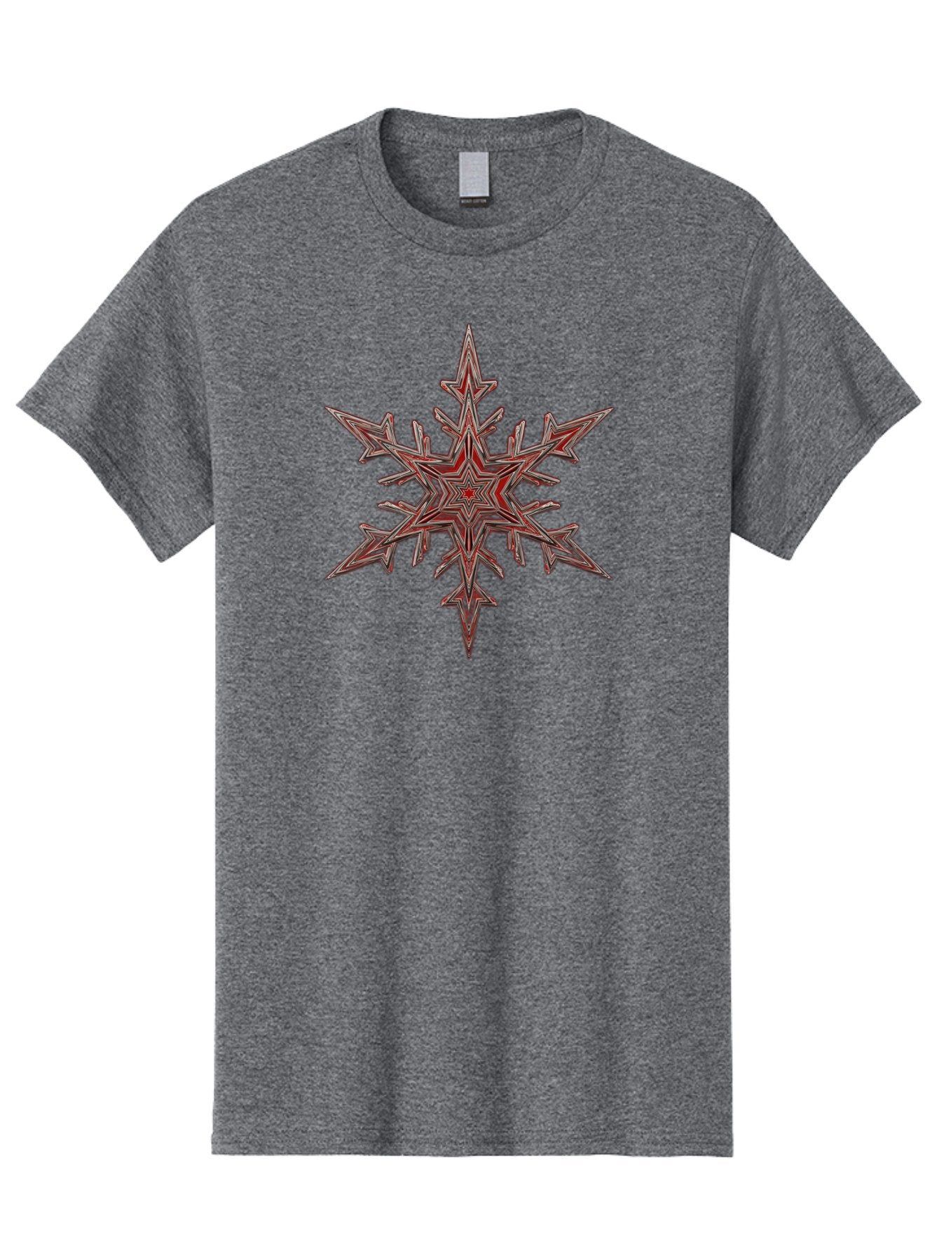 Red-Snowflake Men'S Graphic Tee, 100% Cotton, Comfortable Casual Summer Wear, Machine Washable, Red Snowflake, Intricate Design, Symmetrical Pattern, Abstract Art, Festive Decor, Winter Theme, Geometric Shape, Kaleidoscope Pattern, Digital Art Bac367 6
