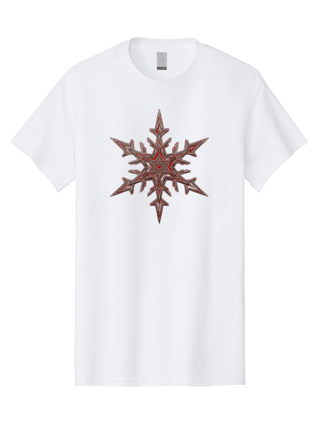 Red-Snowflake Men'S Graphic Tee, 100% Cotton, Comfortable Casual Summer Wear, Machine Washable, Red Snowflake, Intricate Design, Symmetrical Pattern, Abstract Art, Festive Decor, Winter Theme, Geometric Shape, Kaleidoscope Pattern, Digital Art Bac367 10