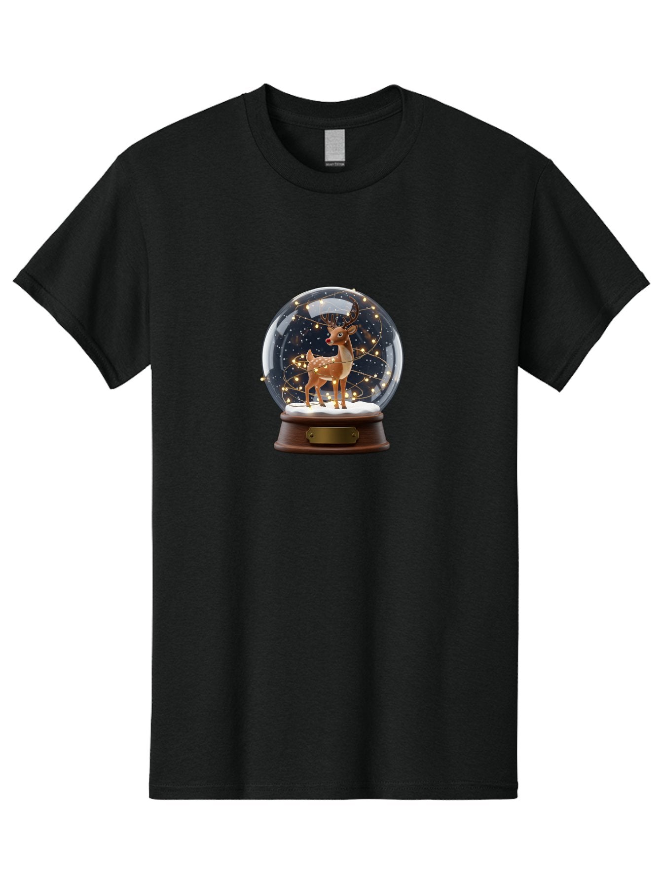 Reindeer-Snow-Globe Men'S Graphic Tee, 100% Cotton, Comfortable Casual Summer Wear, Machine Washable, Snow Globe With Reindeer And Fawn, Festive Holiday Decor, Magical Winter Scene, Glowing String Lights, Christmas Decoration, Bac368 7