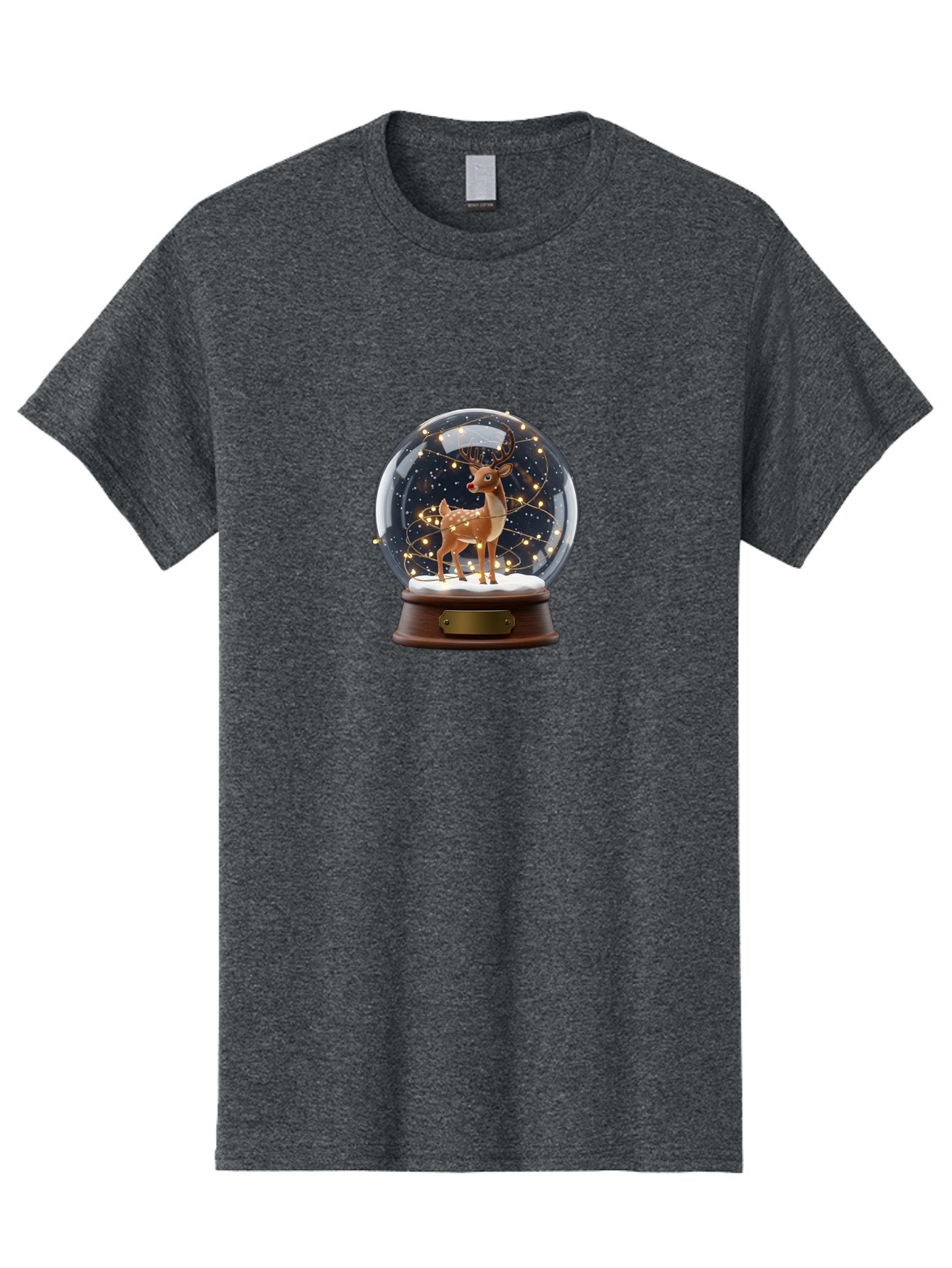 Reindeer-Snow-Globe Men'S Graphic Tee, 100% Cotton, Comfortable Casual Summer Wear, Machine Washable, Snow Globe With Reindeer And Fawn, Festive Holiday Decor, Magical Winter Scene, Glowing String Lights, Christmas Decoration, Bac368