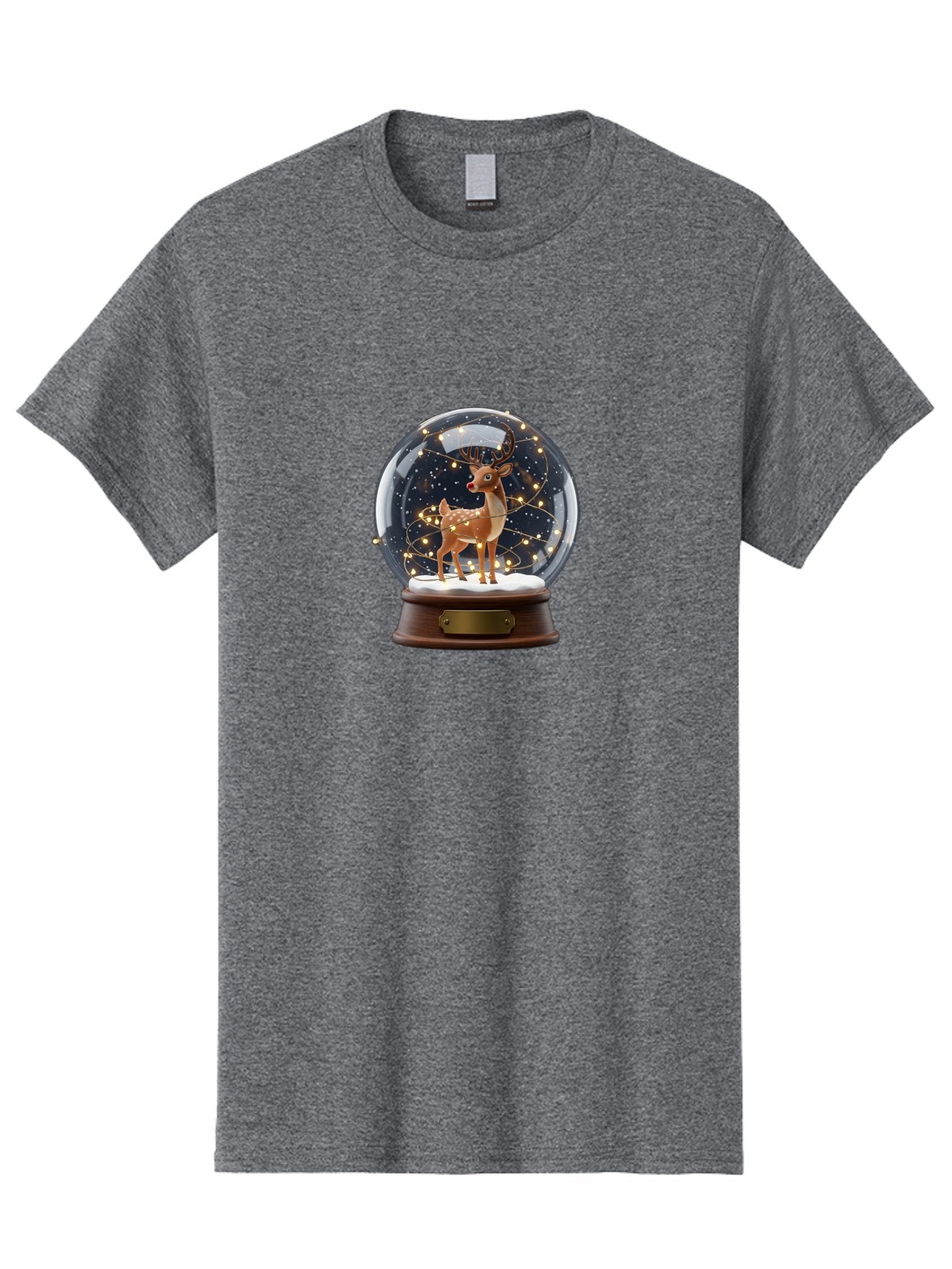 Reindeer-Snow-Globe Men'S Graphic Tee, 100% Cotton, Comfortable Casual Summer Wear, Machine Washable, Snow Globe With Reindeer And Fawn, Festive Holiday Decor, Magical Winter Scene, Glowing String Lights, Christmas Decoration, Bac368 10