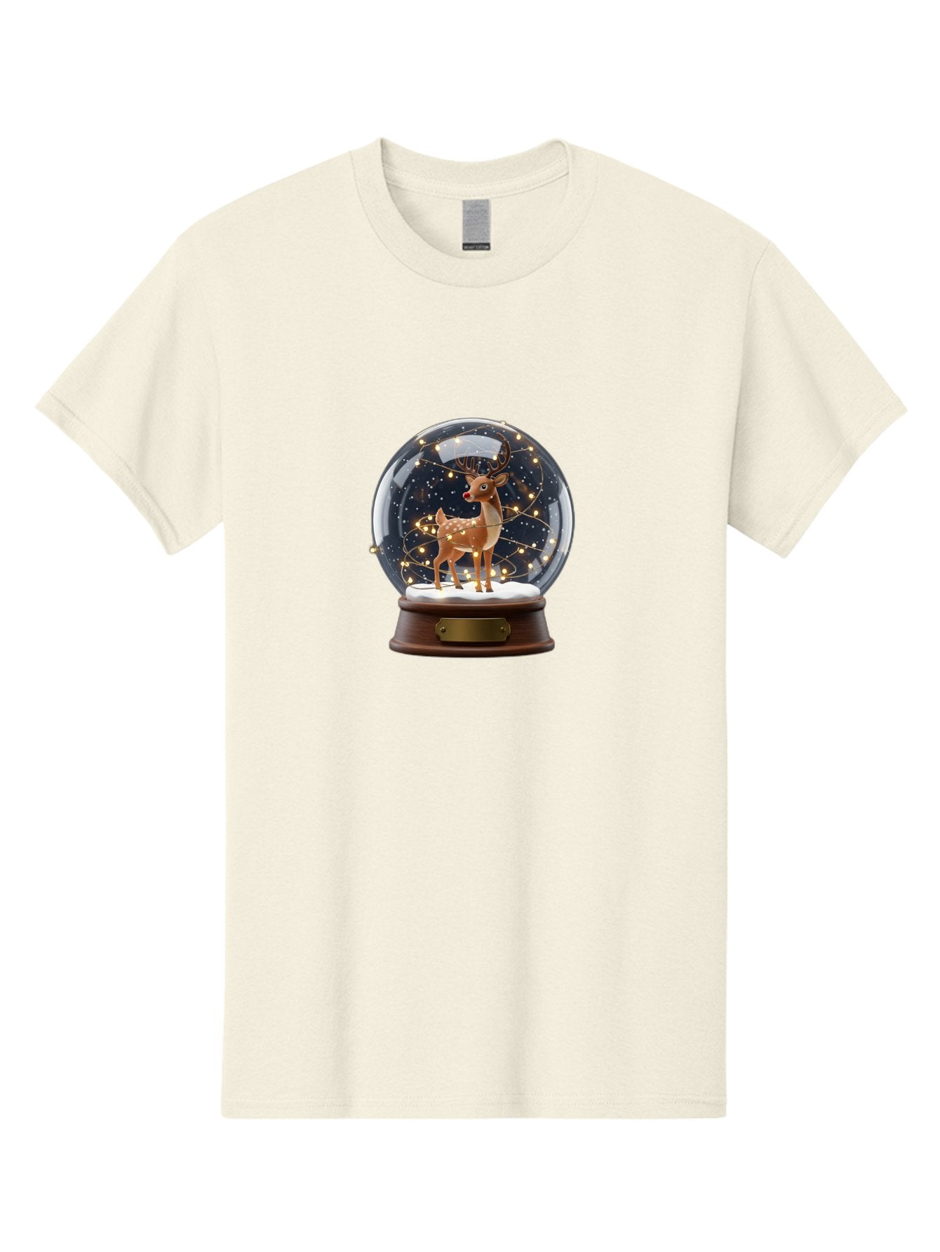 Reindeer-Snow-Globe Men'S Graphic Tee, 100% Cotton, Comfortable Casual Summer Wear, Machine Washable, Snow Globe With Reindeer And Fawn, Festive Holiday Decor, Magical Winter Scene, Glowing String Lights, Christmas Decoration, Bac368 4
