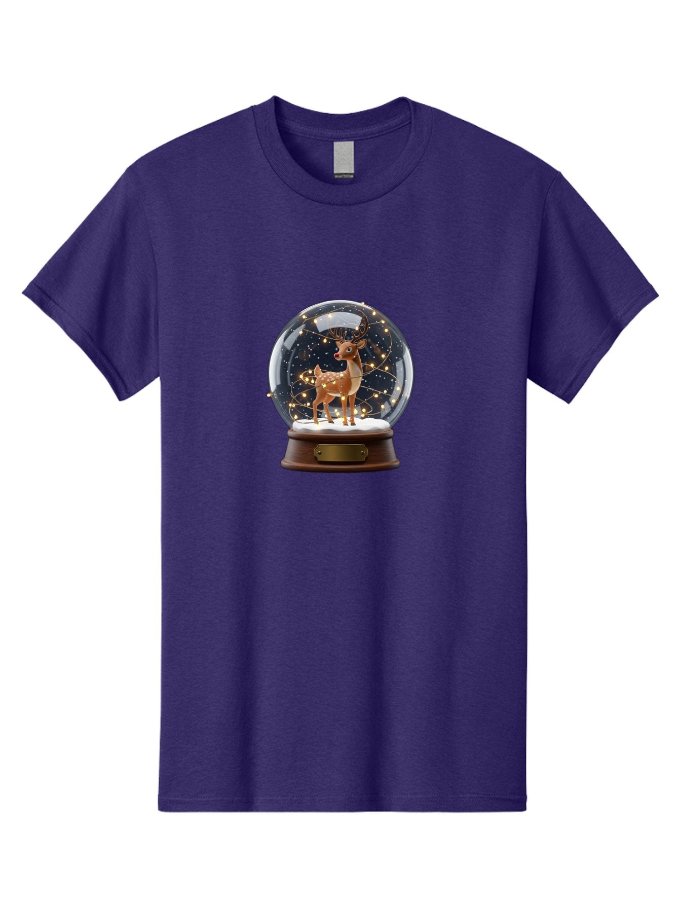 Reindeer-Snow-Globe Men'S Graphic Tee, 100% Cotton, Comfortable Casual Summer Wear, Machine Washable, Snow Globe With Reindeer And Fawn, Festive Holiday Decor, Magical Winter Scene, Glowing String Lights, Christmas Decoration, Bac368 12