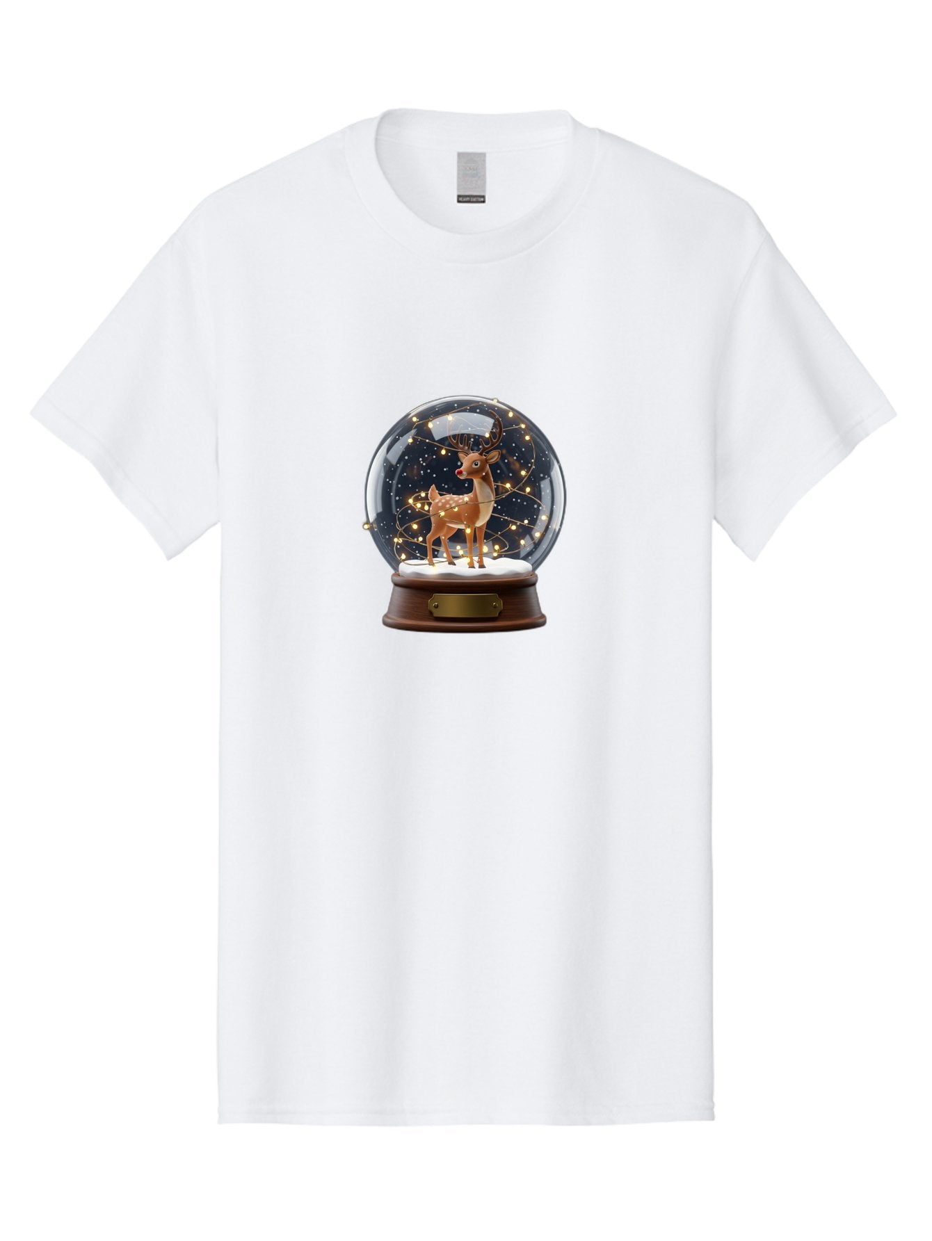 Reindeer-Snow-Globe Men'S Graphic Tee, 100% Cotton, Comfortable Casual Summer Wear, Machine Washable, Snow Globe With Reindeer And Fawn, Festive Holiday Decor, Magical Winter Scene, Glowing String Lights, Christmas Decoration, Bac368 14