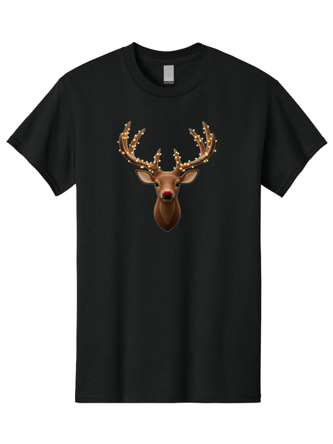 Reindeer-With-Lights Men'S Graphic Tee, 100% Cotton, Comfortable Casual Summer Wear, Machine Washable, Reindeer With Festive Lights, Christmas Decorations, Holiday Symbolism, Rudolph The Red-Nosed Reindeer, Winter Wonderland, Merry Christmas, Bac369 11