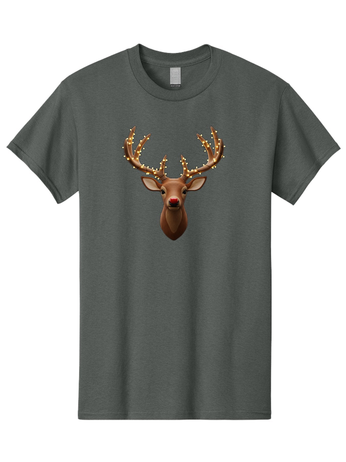 Reindeer-With-Lights Men'S Graphic Tee, 100% Cotton, Comfortable Casual Summer Wear, Machine Washable, Reindeer With Festive Lights, Christmas Decorations, Holiday Symbolism, Rudolph The Red-Nosed Reindeer, Winter Wonderland, Merry Christmas, Bac369 10