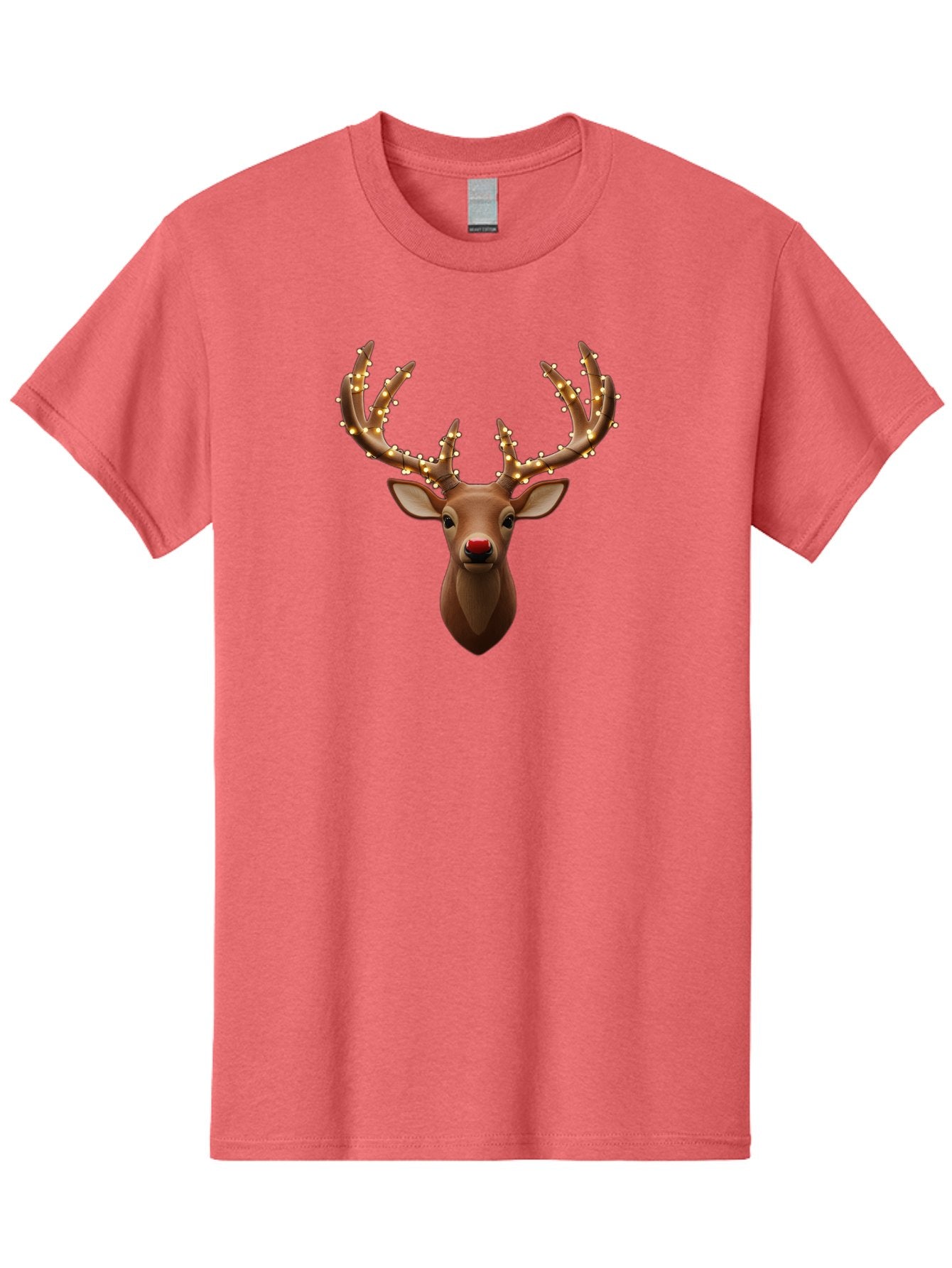 Reindeer-With-Lights Men'S Graphic Tee, 100% Cotton, Comfortable Casual Summer Wear, Machine Washable, Reindeer With Festive Lights, Christmas Decorations, Holiday Symbolism, Rudolph The Red-Nosed Reindeer, Winter Wonderland, Merry Christmas, Bac369 12
