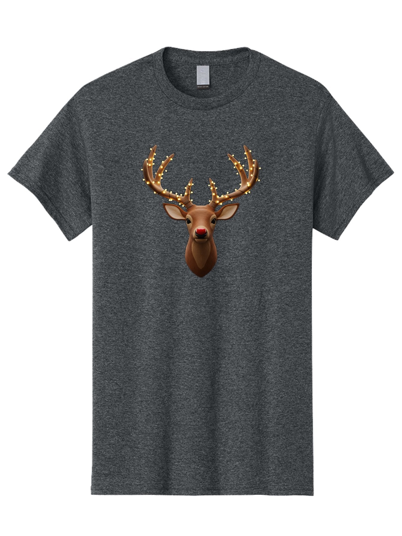 Reindeer-With-Lights Men'S Graphic Tee, 100% Cotton, Comfortable Casual Summer Wear, Machine Washable, Reindeer With Festive Lights, Christmas Decorations, Holiday Symbolism, Rudolph The Red-Nosed Reindeer, Winter Wonderland, Merry Christmas, Bac369 14