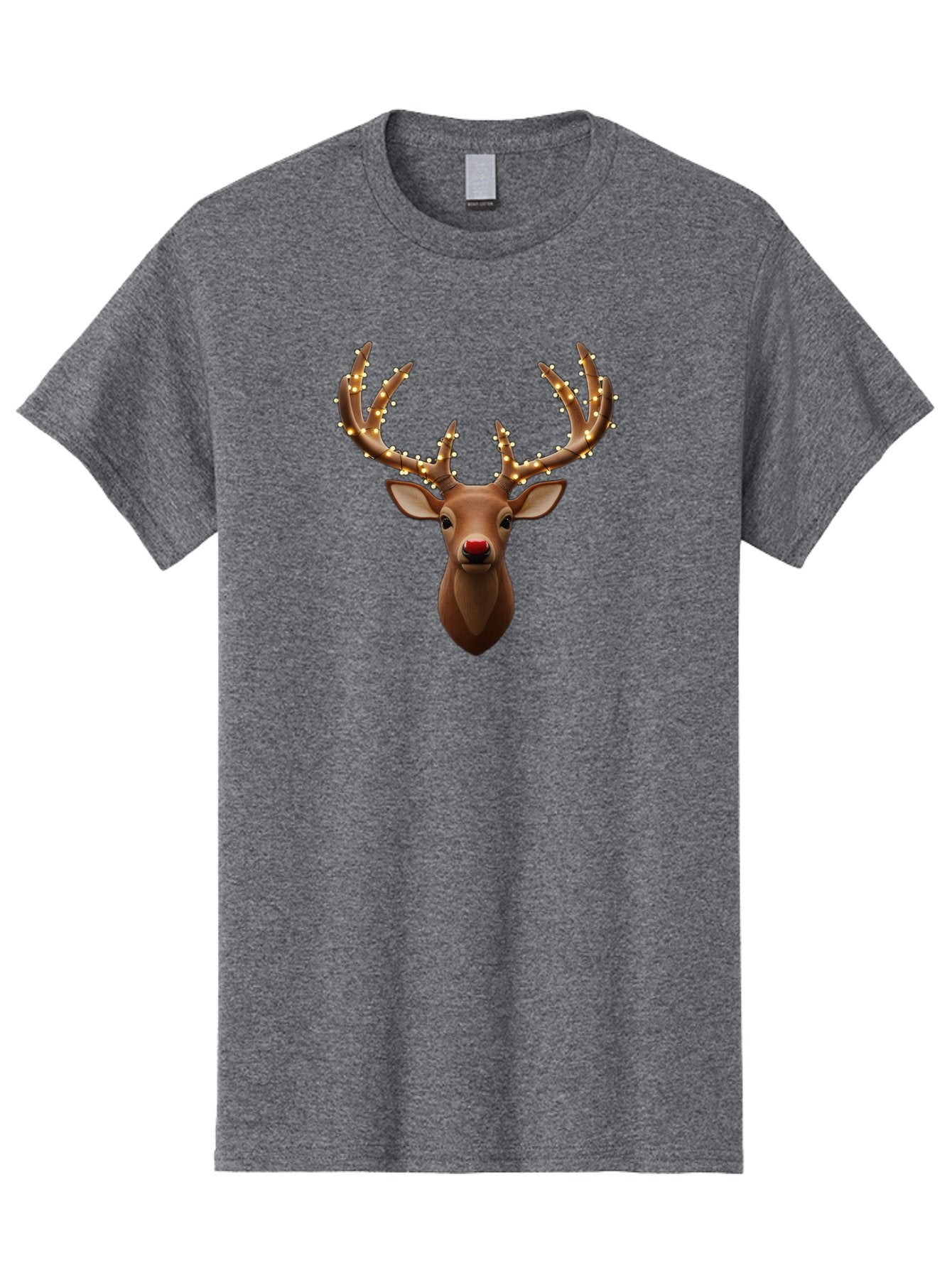 Reindeer-With-Lights Men'S Graphic Tee, 100% Cotton, Comfortable Casual Summer Wear, Machine Washable, Reindeer With Festive Lights, Christmas Decorations, Holiday Symbolism, Rudolph The Red-Nosed Reindeer, Winter Wonderland, Merry Christmas, Bac369 3