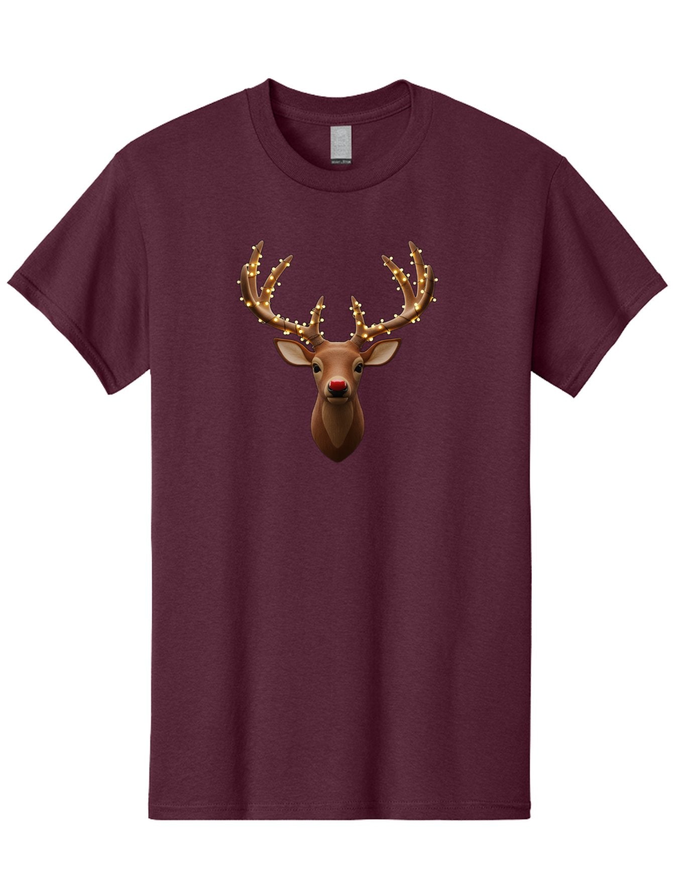 Reindeer-With-Lights Men'S Graphic Tee, 100% Cotton, Comfortable Casual Summer Wear, Machine Washable, Reindeer With Festive Lights, Christmas Decorations, Holiday Symbolism, Rudolph The Red-Nosed Reindeer, Winter Wonderland, Merry Christmas, Bac369