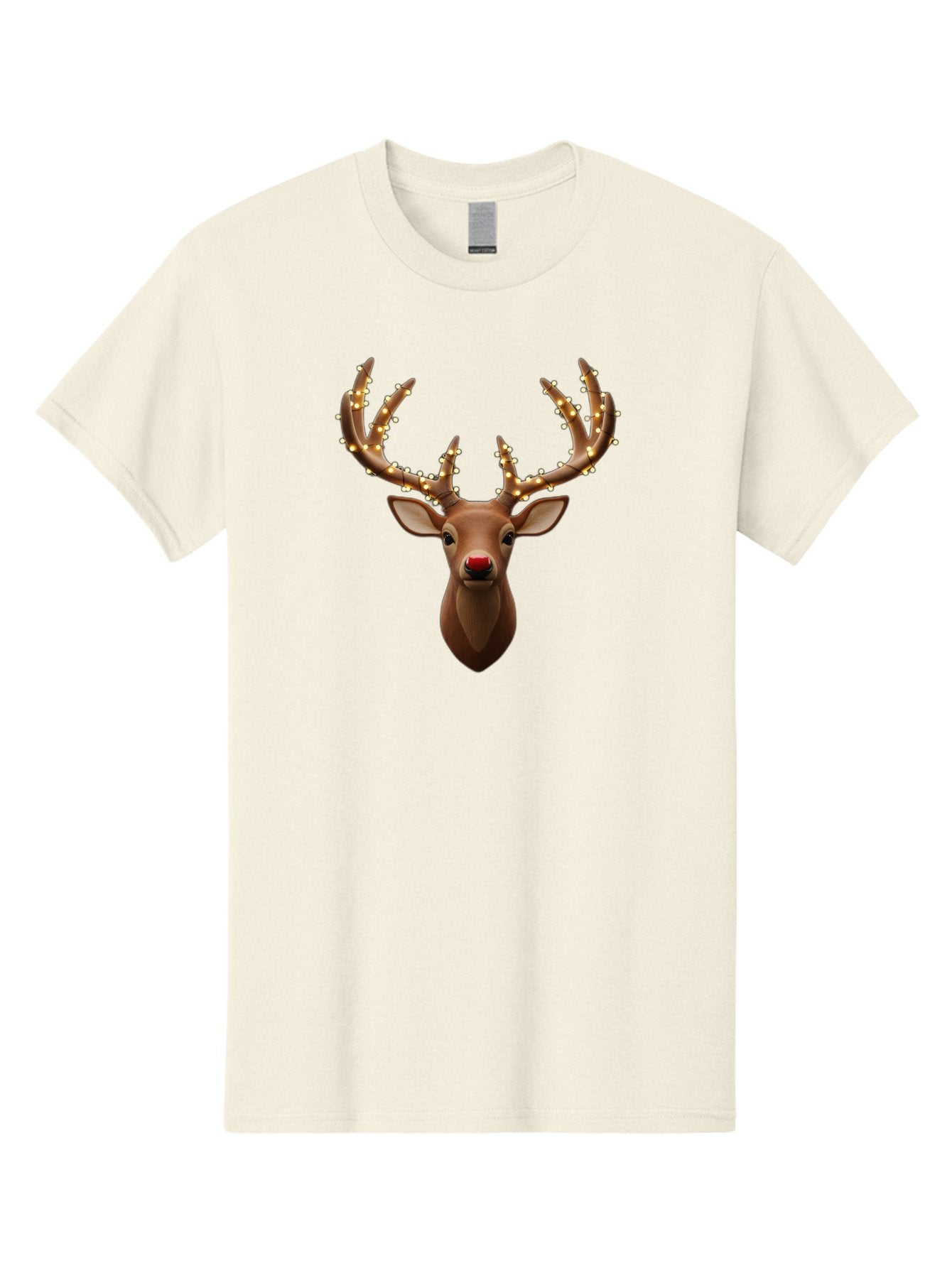 Reindeer-With-Lights Men'S Graphic Tee, 100% Cotton, Comfortable Casual Summer Wear, Machine Washable, Reindeer With Festive Lights, Christmas Decorations, Holiday Symbolism, Rudolph The Red-Nosed Reindeer, Winter Wonderland, Merry Christmas, Bac369 6