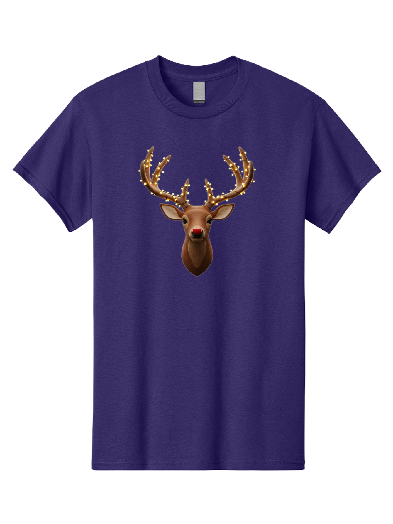 Reindeer-With-Lights Men'S Graphic Tee, 100% Cotton, Comfortable Casual Summer Wear, Machine Washable, Reindeer With Festive Lights, Christmas Decorations, Holiday Symbolism, Rudolph The Red-Nosed Reindeer, Winter Wonderland, Merry Christmas, Bac369