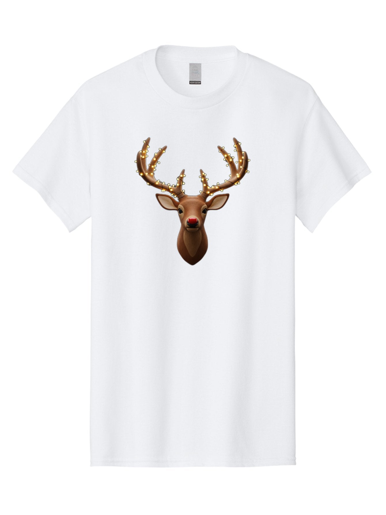 Reindeer-With-Lights Men'S Graphic Tee, 100% Cotton, Comfortable Casual Summer Wear, Machine Washable, Reindeer With Festive Lights, Christmas Decorations, Holiday Symbolism, Rudolph The Red-Nosed Reindeer, Winter Wonderland, Merry Christmas, Bac369 8