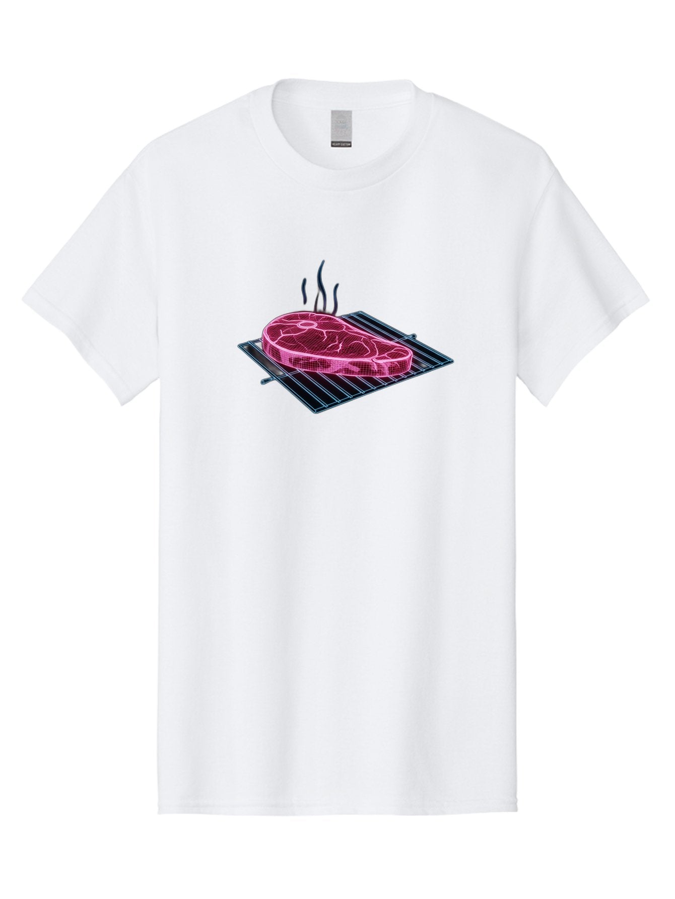 Ribeye-Steak Men'S Graphic Tee, 100% Cotton, Comfortable Casual Summer Wear, Machine Washable, Steak On Grill, Grilled Ribeye, Barbecue, Steak Dinner, Savory Meat, Culinary Art, Food Illustration, Grid Pattern Bac372