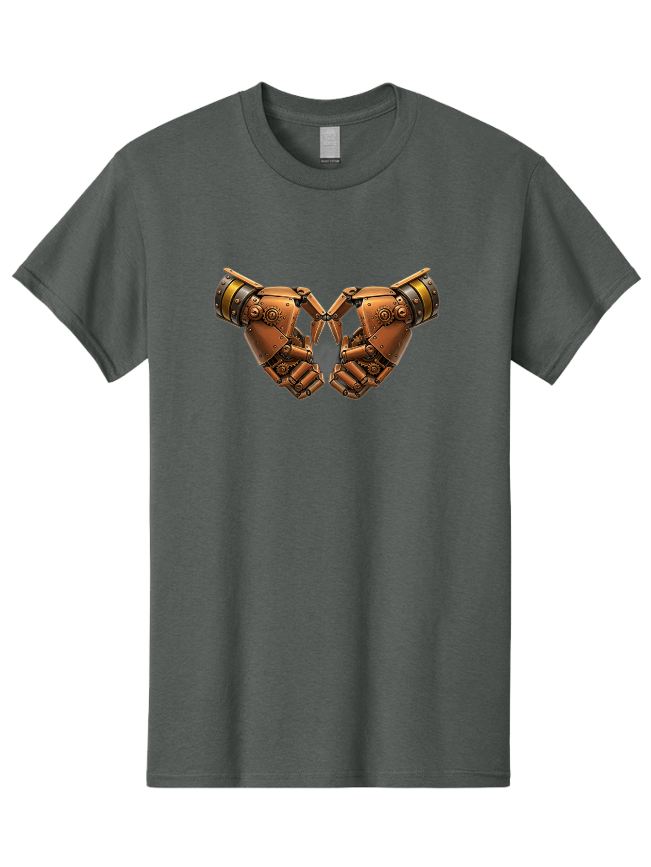 Robot-Hands Men'S Graphic Tee, 100% Cotton, Comfortable Casual Summer Wear, Machine Washable, Robotic Hands, Steampunk Design, Mechanical Fingers, Gear Details, Bronze Finish, Industrial Look, Futuristic, Robotic Love Bac374 13