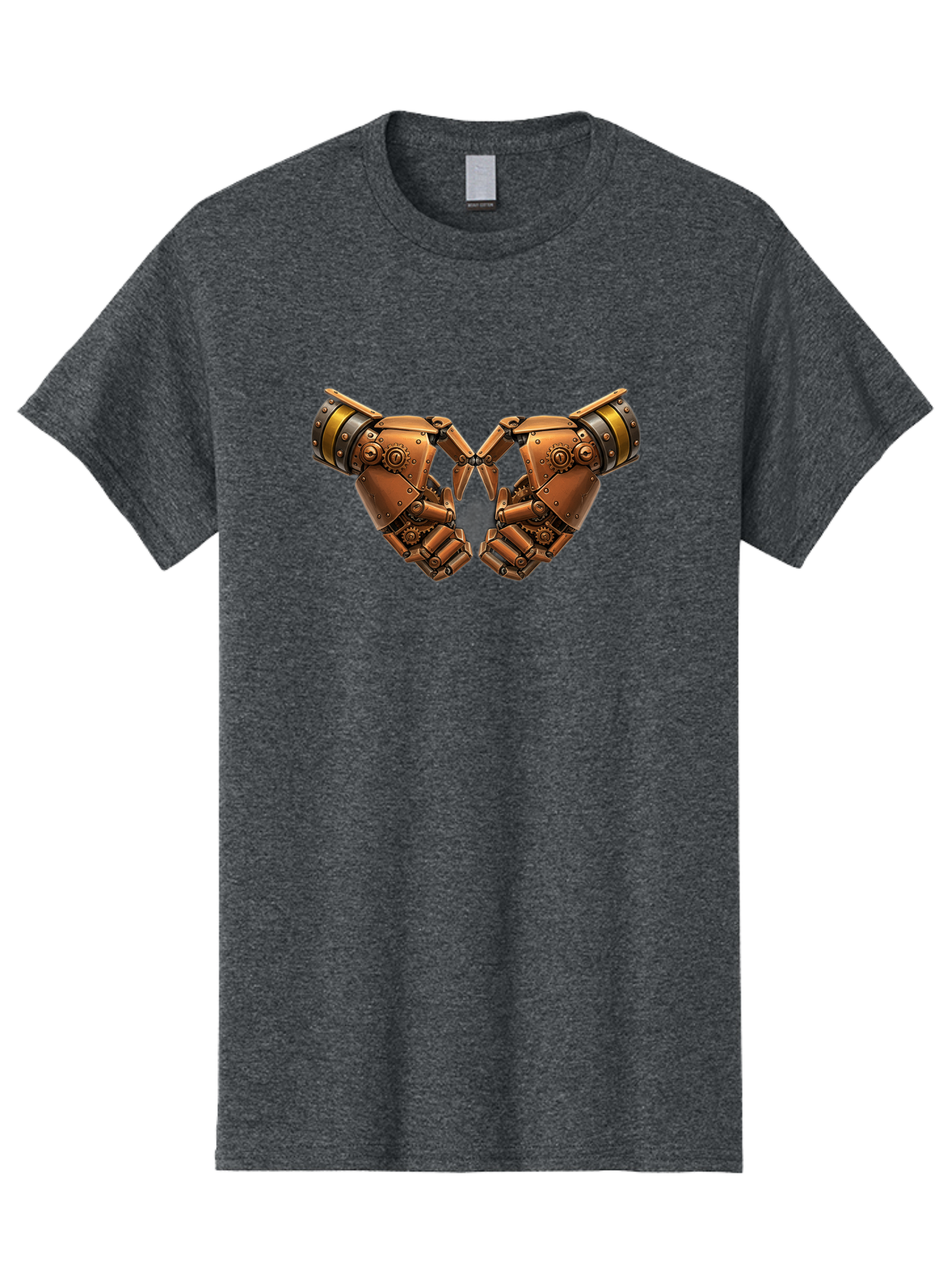 Robot-Hands Men'S Graphic Tee, 100% Cotton, Comfortable Casual Summer Wear, Machine Washable, Robotic Hands, Steampunk Design, Mechanical Fingers, Gear Details, Bronze Finish, Industrial Look, Futuristic, Robotic Love Bac374 14