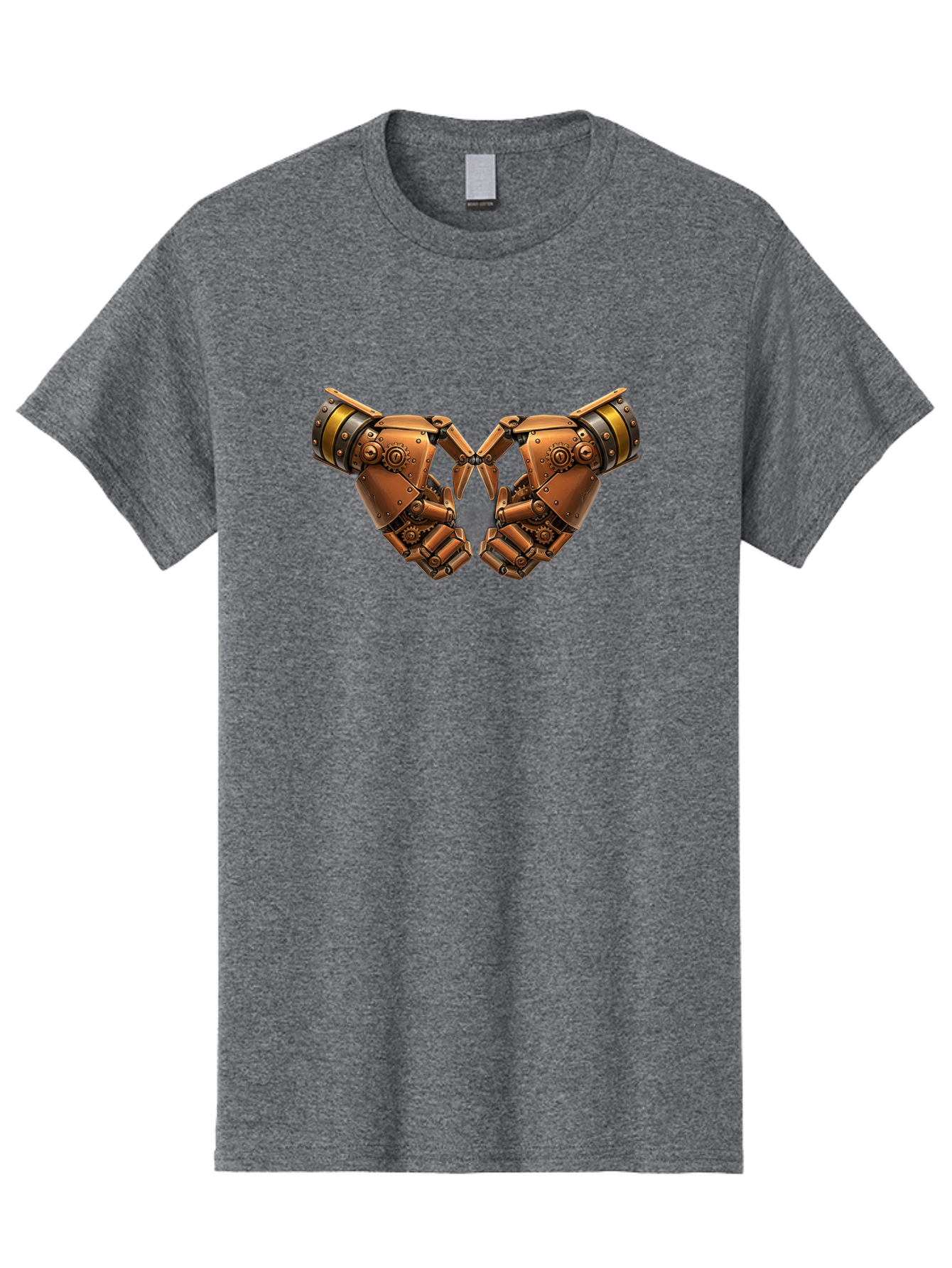 Robot-Hands Men'S Graphic Tee, 100% Cotton, Comfortable Casual Summer Wear, Machine Washable, Robotic Hands, Steampunk Design, Mechanical Fingers, Gear Details, Bronze Finish, Industrial Look, Futuristic, Robotic Love Bac374 11
