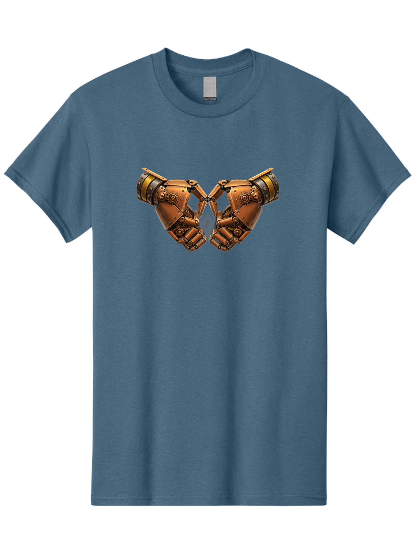Robot-Hands Men'S Graphic Tee, 100% Cotton, Comfortable Casual Summer Wear, Machine Washable, Robotic Hands, Steampunk Design, Mechanical Fingers, Gear Details, Bronze Finish, Industrial Look, Futuristic, Robotic Love Bac374 3