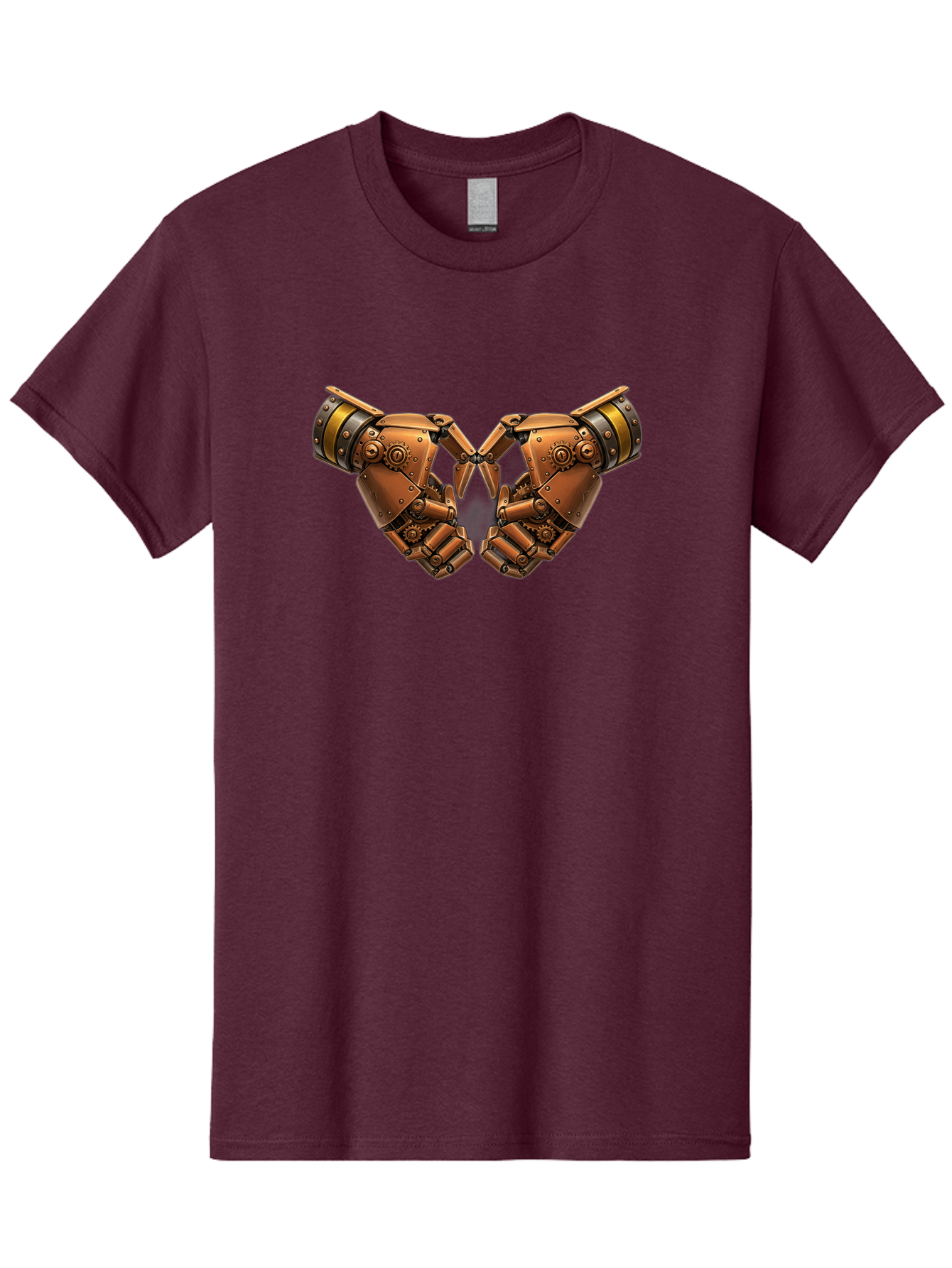 Robot-Hands Men'S Graphic Tee, 100% Cotton, Comfortable Casual Summer Wear, Machine Washable, Robotic Hands, Steampunk Design, Mechanical Fingers, Gear Details, Bronze Finish, Industrial Look, Futuristic, Robotic Love Bac374 7